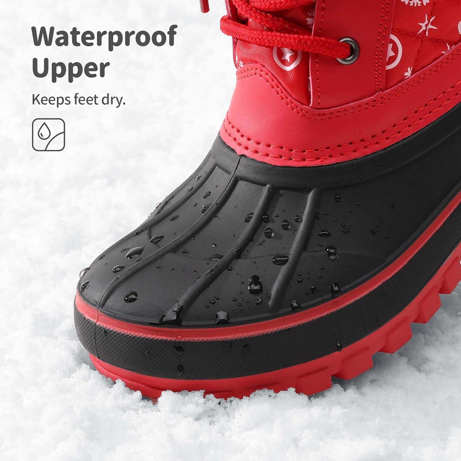 imageDREAM PAIRS Girls Boys Snow Boots WaterResistant Outdoor Warm Cozy AntiSlip Mid Calf Faux Fur Lining Winter Shoes for LittleBig KidsRedBlack