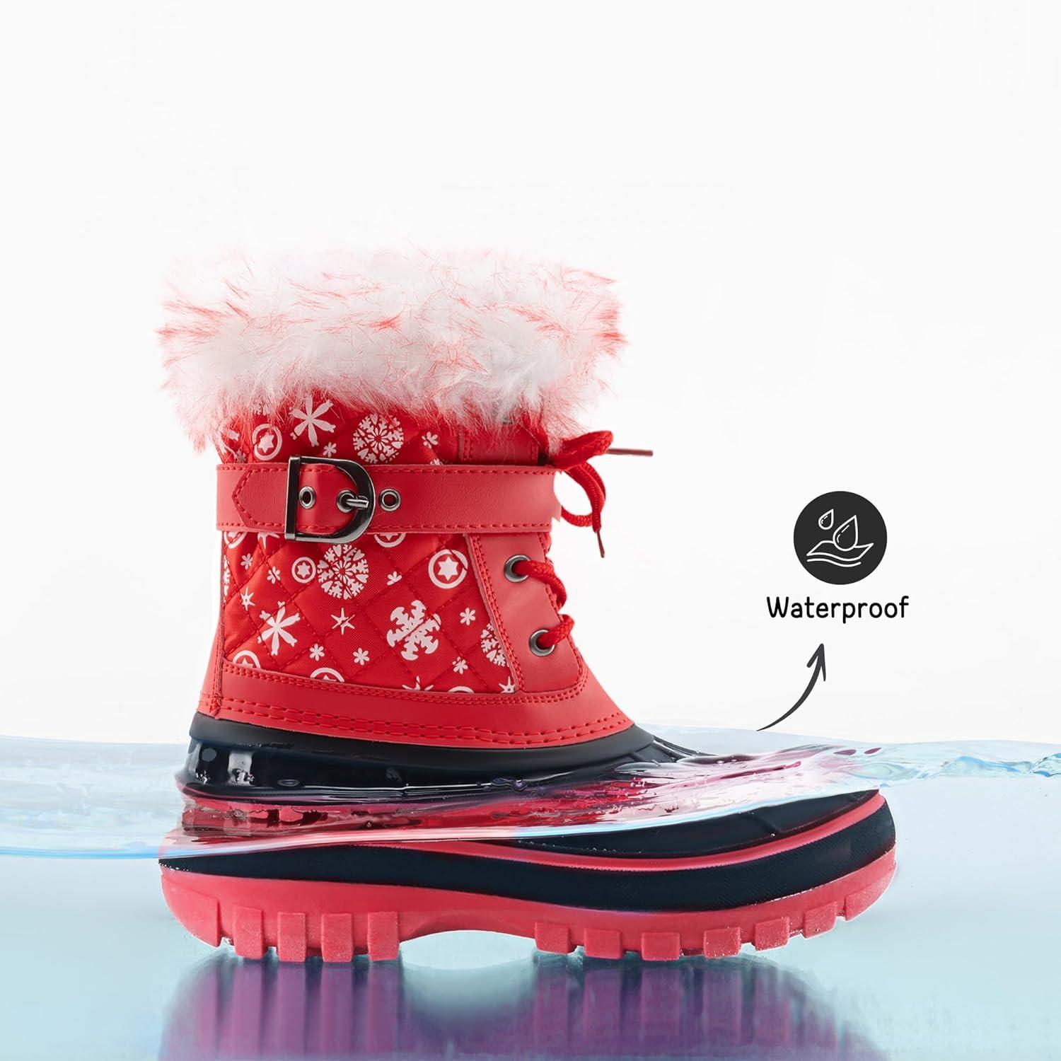 imageDREAM PAIRS Girls Boys Snow Boots WaterResistant Outdoor Warm Cozy AntiSlip Mid Calf Faux Fur Lining Winter Shoes for LittleBig KidsRedBlack