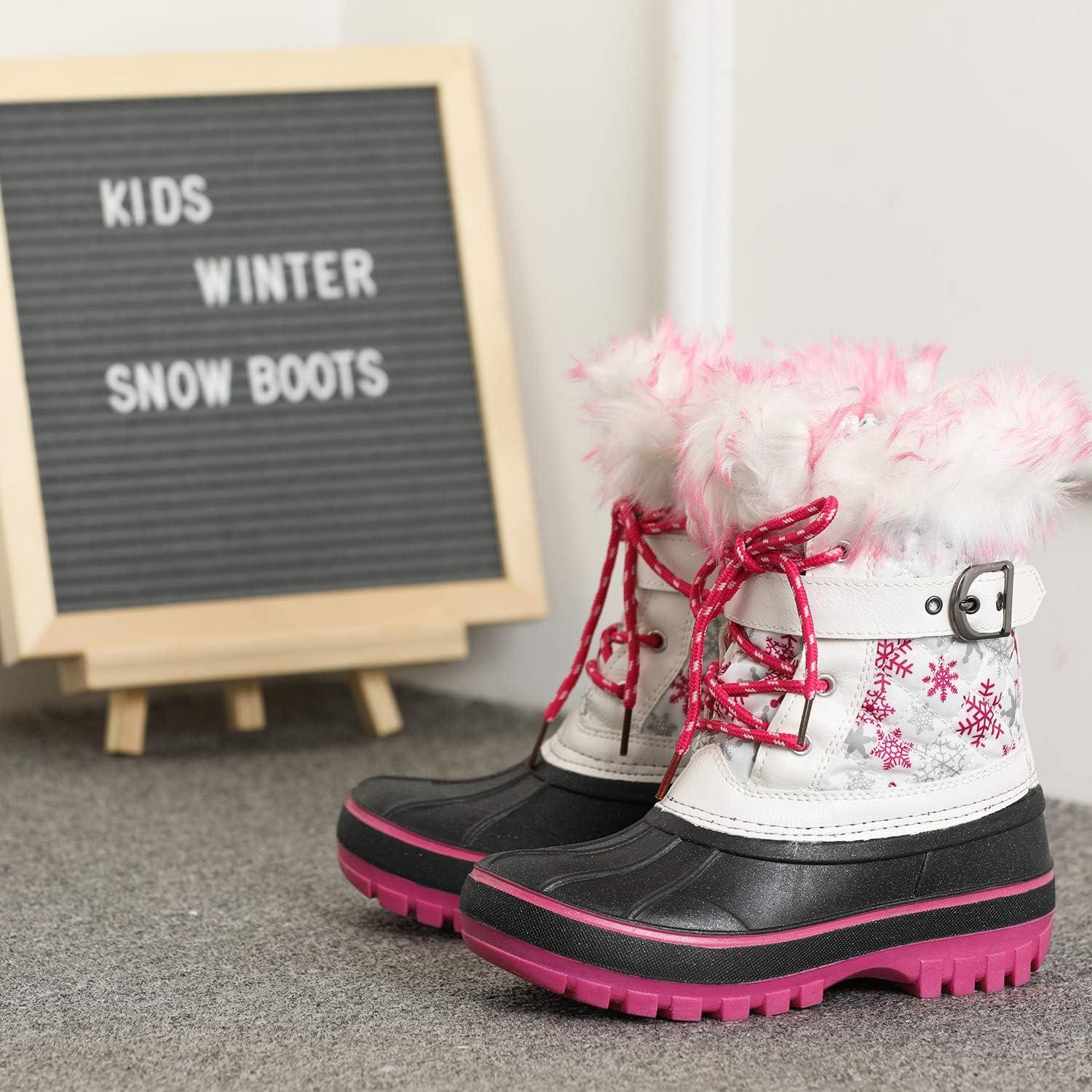 imageDREAM PAIRS Girls Boys Snow Boots WaterResistant Outdoor Warm Cozy AntiSlip Mid Calf Faux Fur Lining Winter Shoes for LittleBig KidsWhiteFuchsia