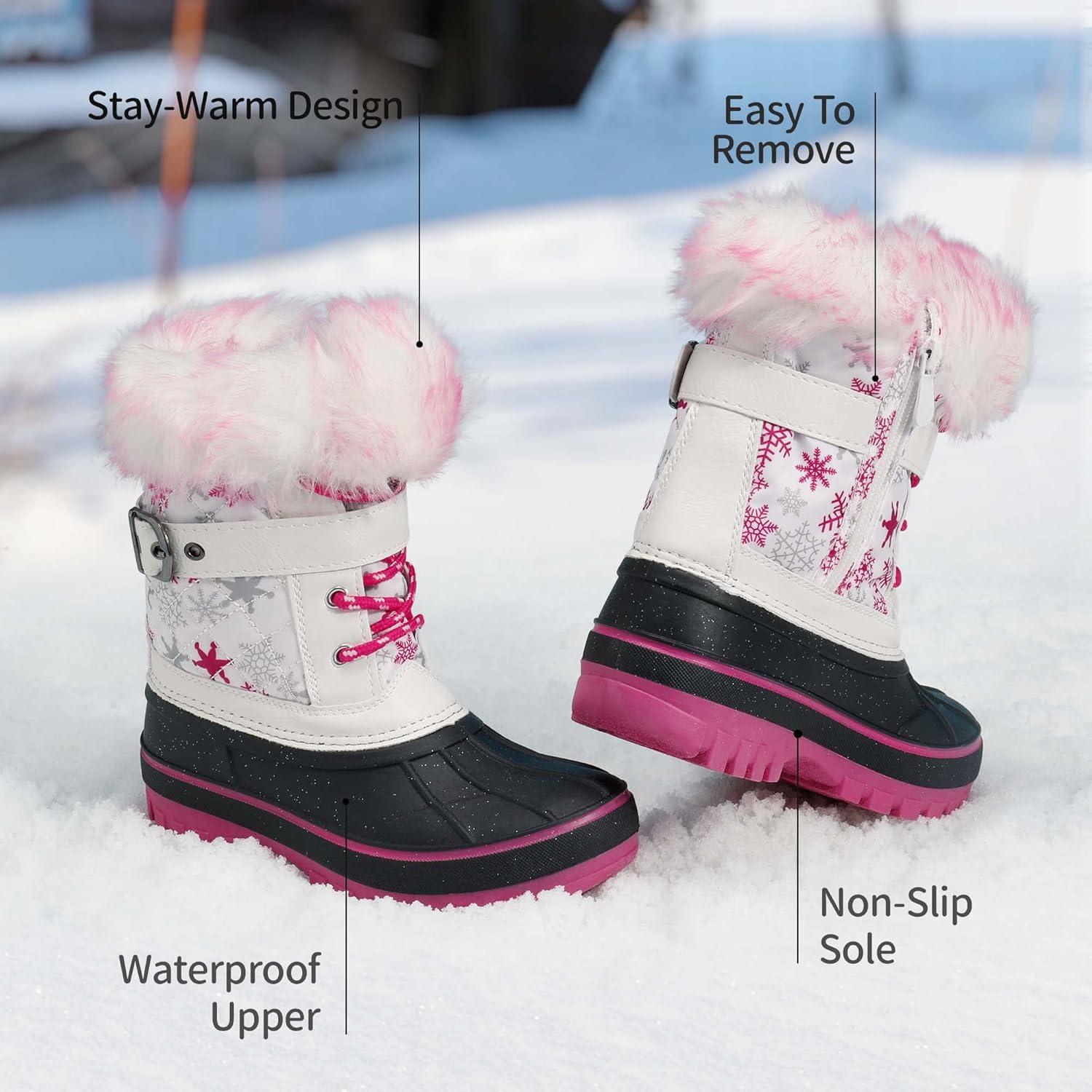 imageDREAM PAIRS Girls Boys Snow Boots WaterResistant Outdoor Warm Cozy AntiSlip Mid Calf Faux Fur Lining Winter Shoes for LittleBig KidsWhiteFuchsia