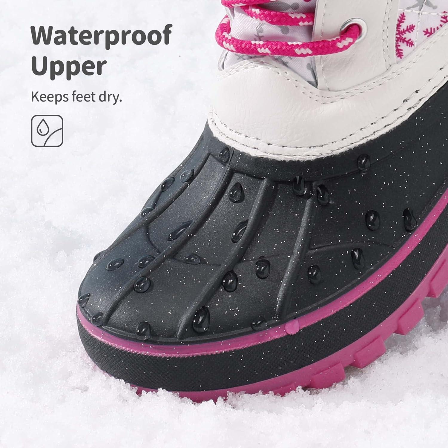 imageDREAM PAIRS Girls Boys Snow Boots WaterResistant Outdoor Warm Cozy AntiSlip Mid Calf Faux Fur Lining Winter Shoes for LittleBig KidsWhiteFuchsia