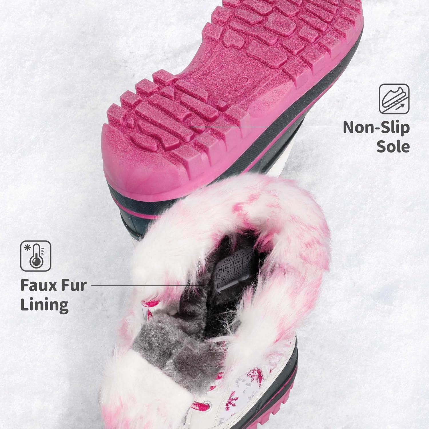 imageDREAM PAIRS Girls Boys Snow Boots WaterResistant Outdoor Warm Cozy AntiSlip Mid Calf Faux Fur Lining Winter Shoes for LittleBig KidsWhiteFuchsia