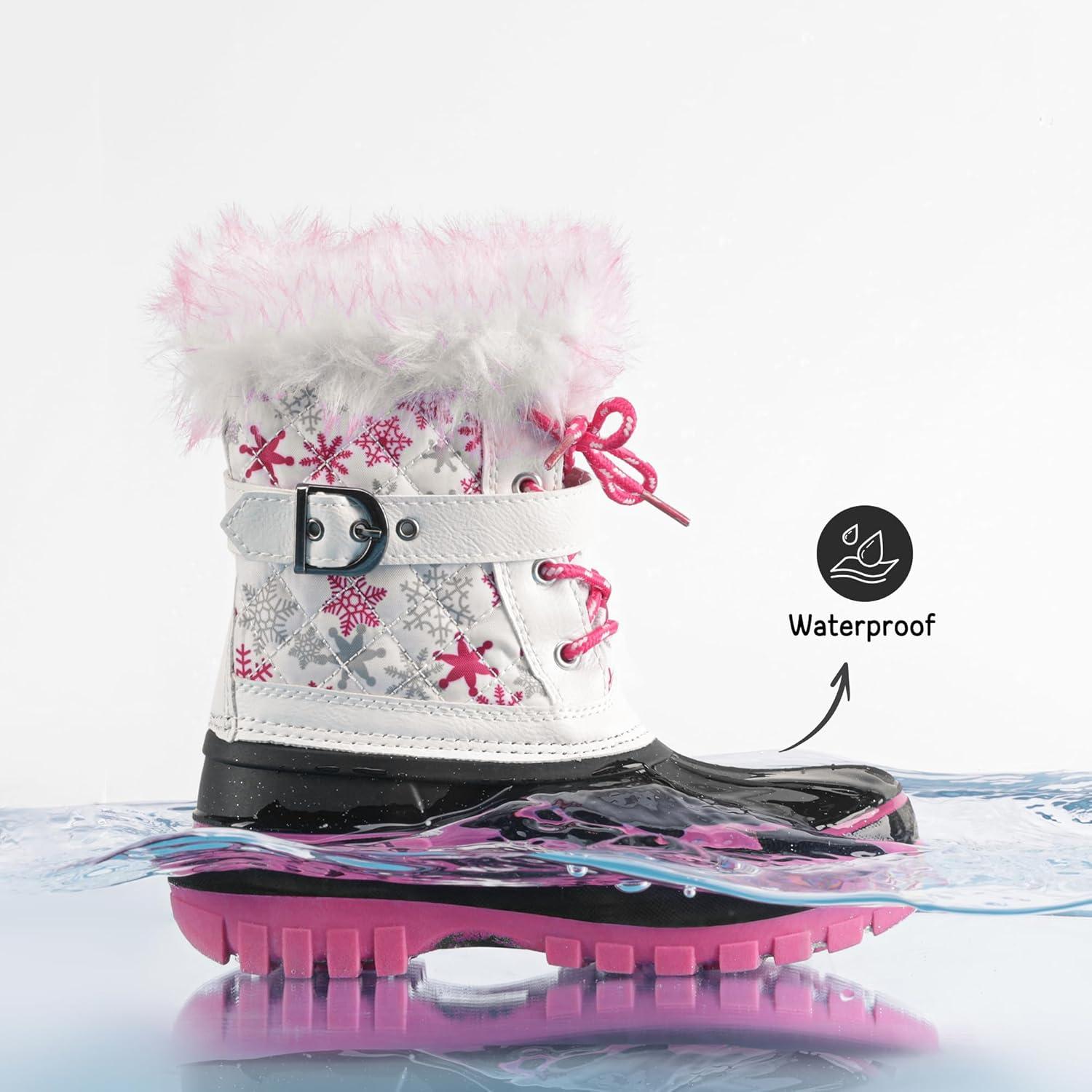 imageDREAM PAIRS Girls Boys Snow Boots WaterResistant Outdoor Warm Cozy AntiSlip Mid Calf Faux Fur Lining Winter Shoes for LittleBig KidsWhiteFuchsia