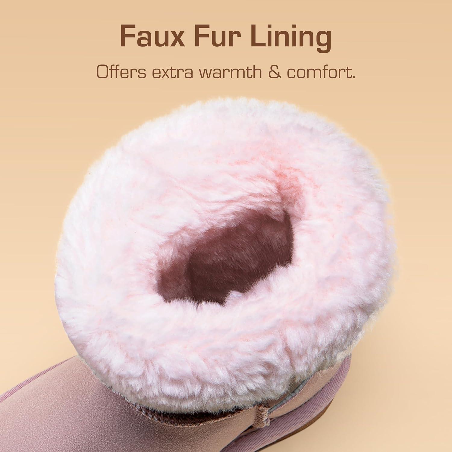 imageDREAM PAIRS Girls Boys Winter Boots Faux Fur Lined Mid Calf Kids Snow Tall Shoes FuzzyChic Kids Buckle for Little KidBig KidAll Pink
