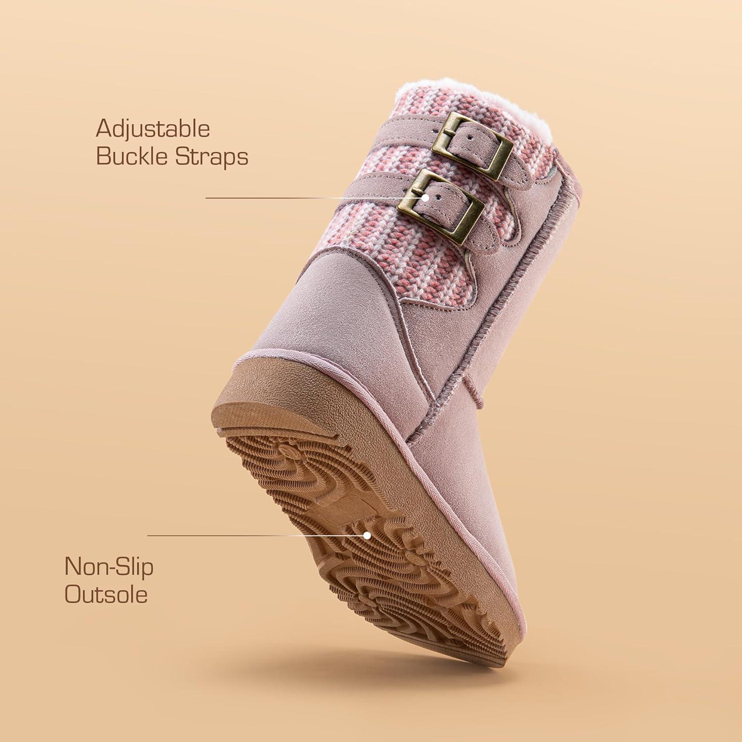 imageDREAM PAIRS Girls Boys Winter Boots Faux Fur Lined Mid Calf Kids Snow Tall Shoes FuzzyChic Kids Buckle for Little KidBig KidAll Pink