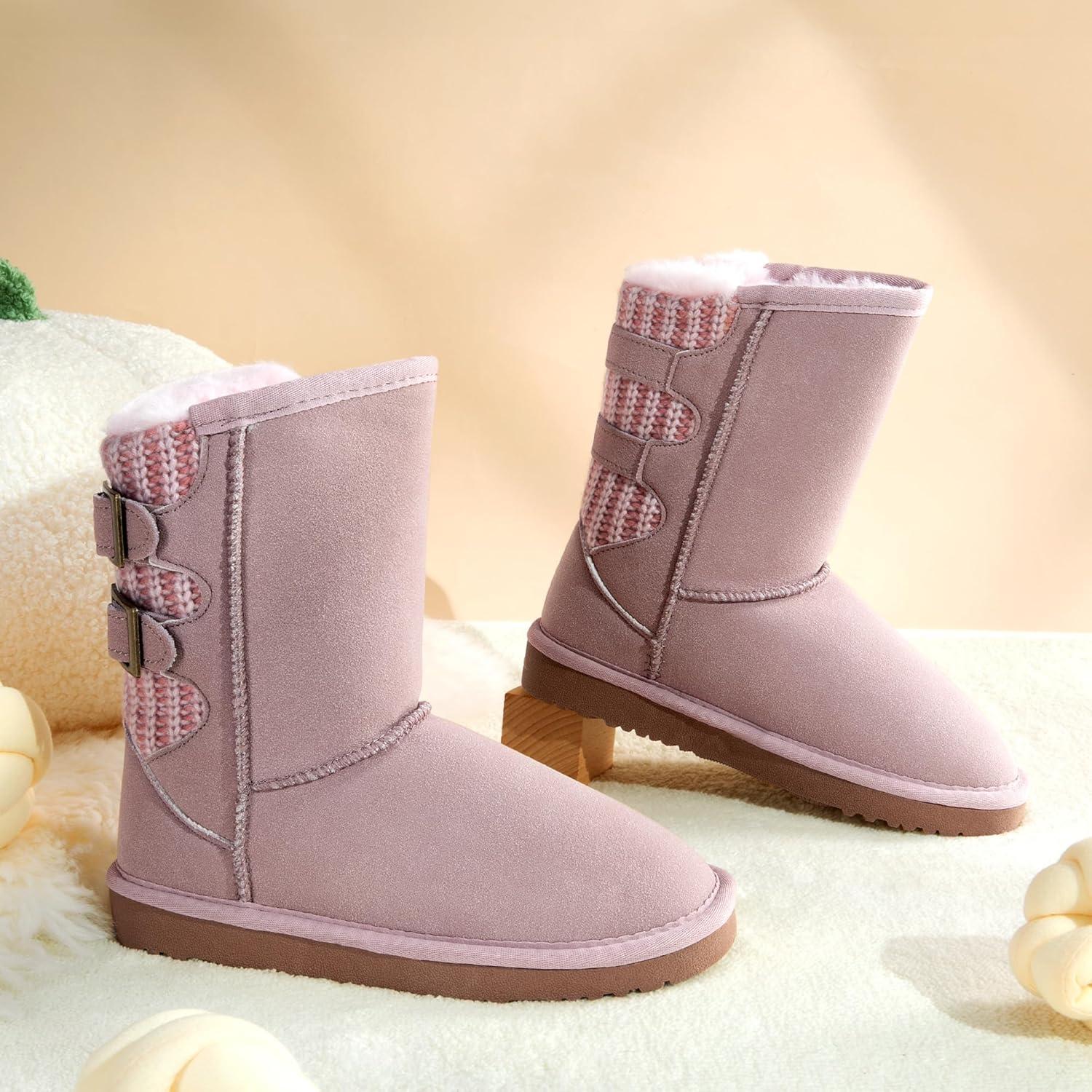 imageDREAM PAIRS Girls Boys Winter Boots Faux Fur Lined Mid Calf Kids Snow Tall Shoes FuzzyChic Kids Buckle for Little KidBig KidAll Pink
