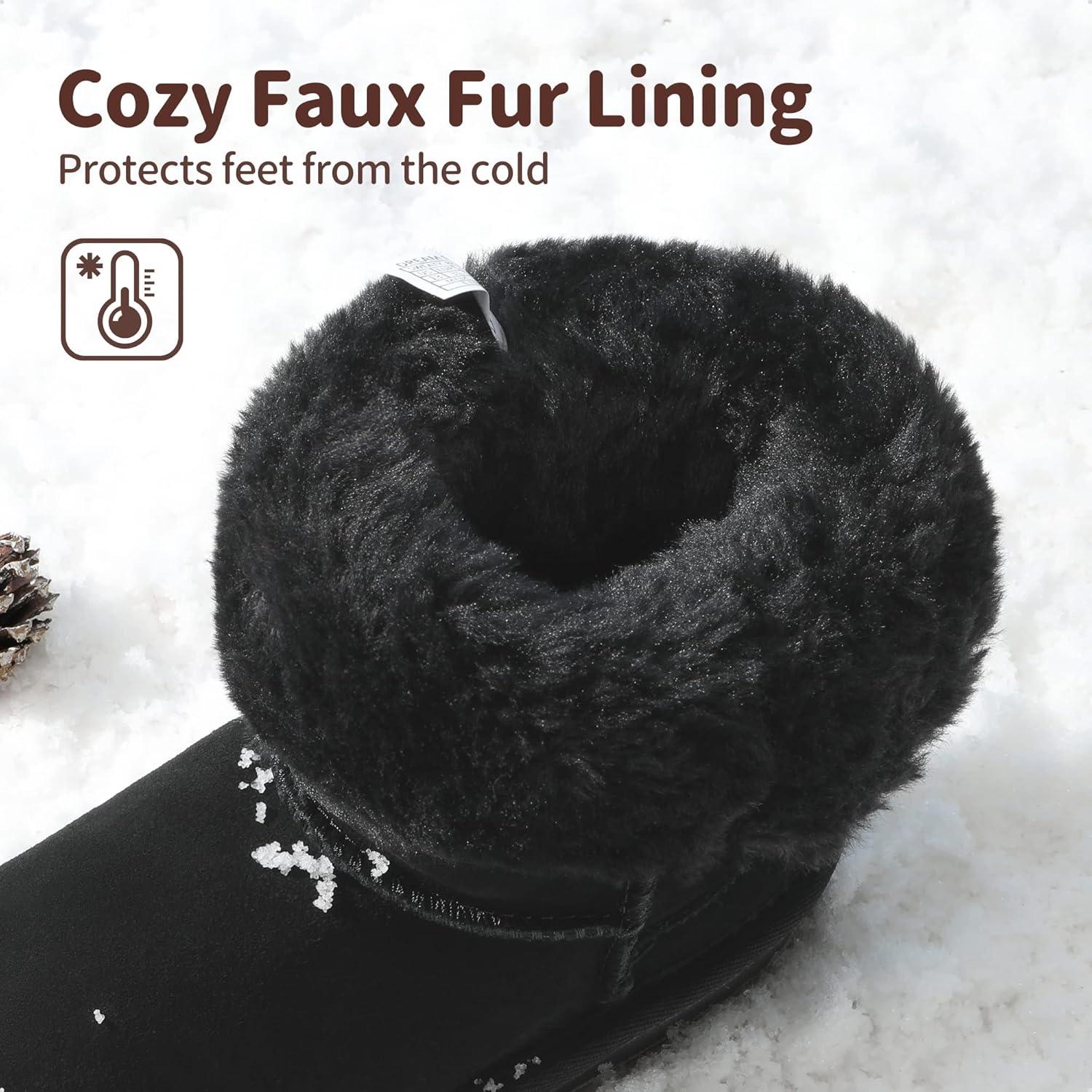 imageDREAM PAIRS Girls Boys Winter Boots Faux Fur Lined Mid Calf Kids Snow Tall Shoes FuzzyChic Kids Buckle for Little KidBig KidBlack