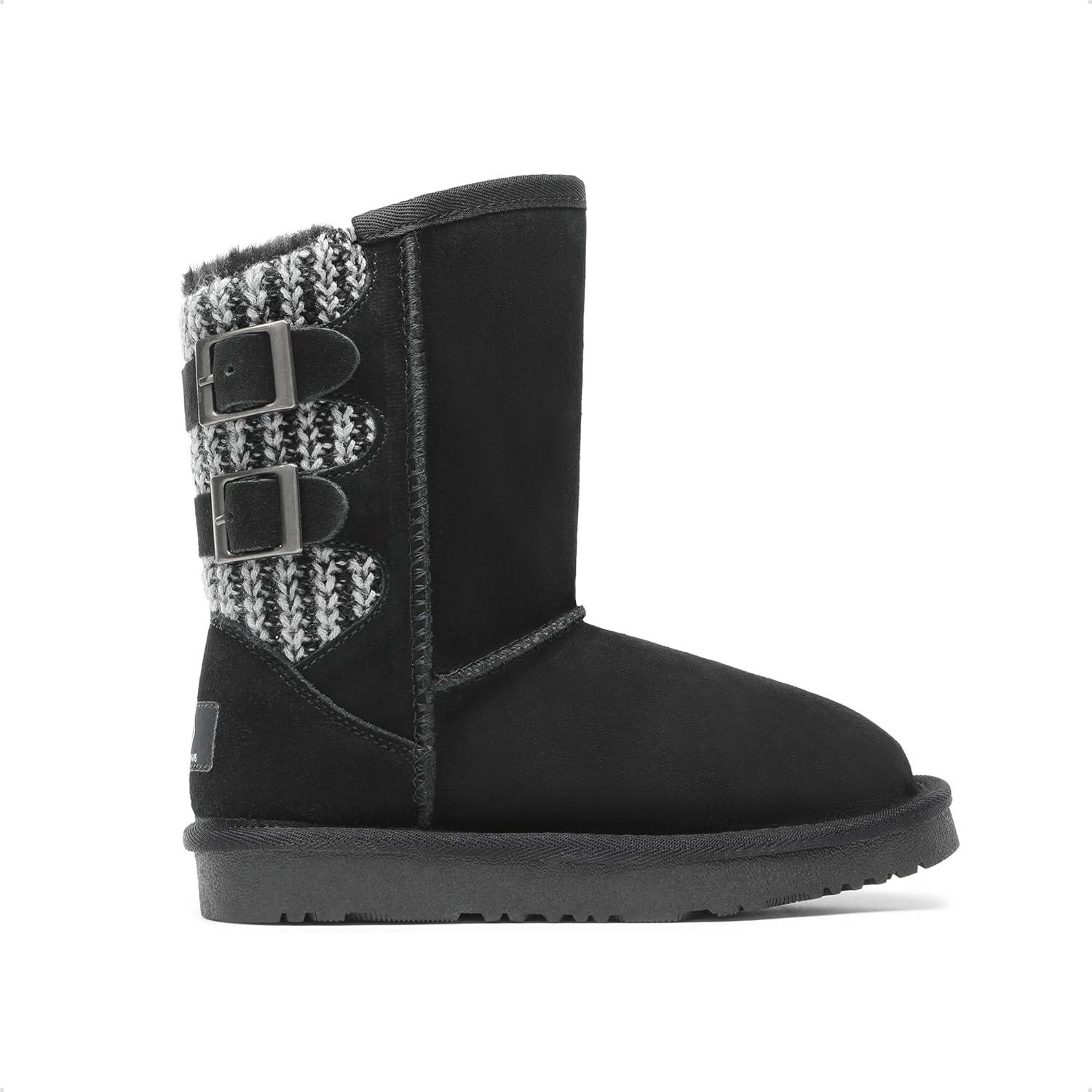 imageDREAM PAIRS Girls Boys Winter Boots Faux Fur Lined Mid Calf Kids Snow Tall Shoes FuzzyChic Kids Buckle for Little KidBig KidBlack