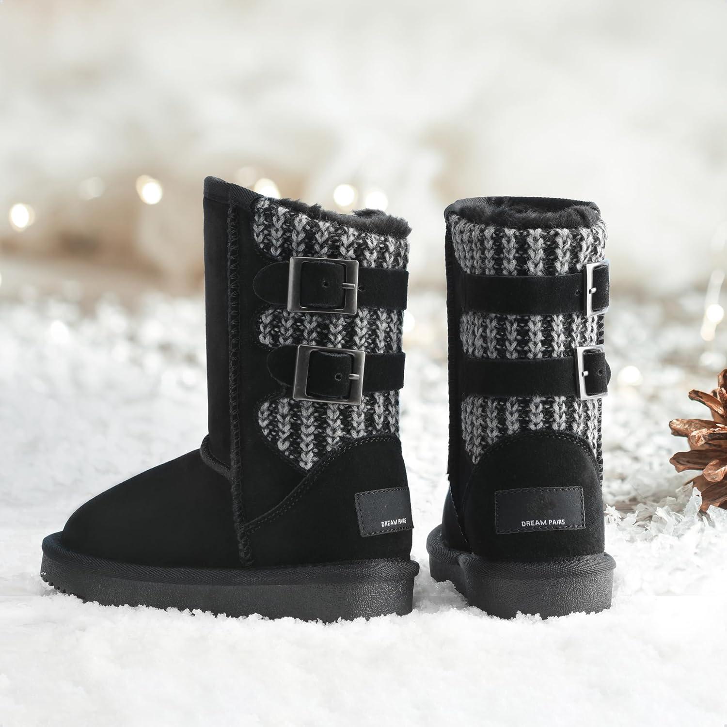 imageDREAM PAIRS Girls Boys Winter Boots Faux Fur Lined Mid Calf Kids Snow Tall Shoes FuzzyChic Kids Buckle for Little KidBig KidBlack