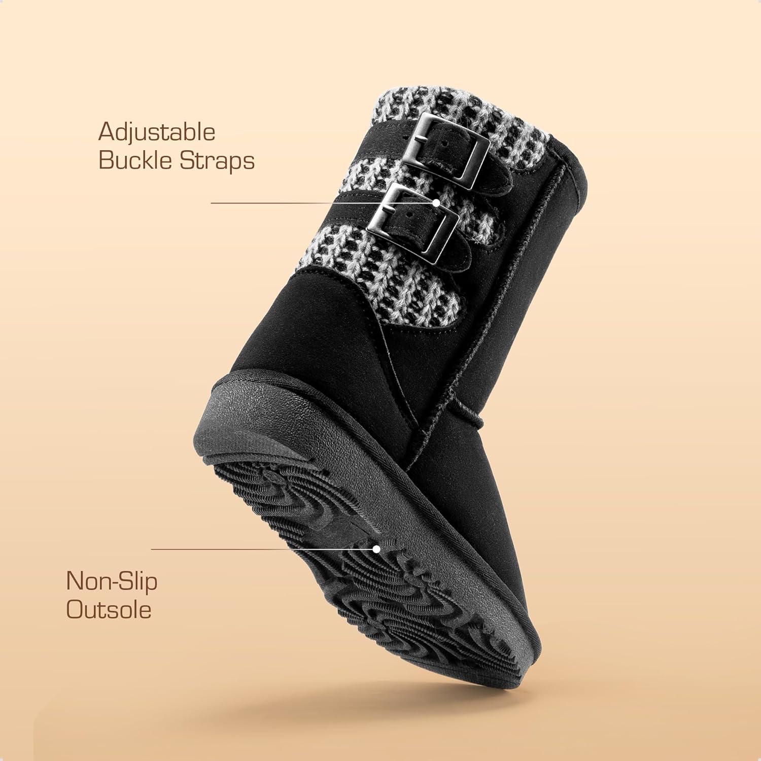 imageDREAM PAIRS Girls Boys Winter Boots Faux Fur Lined Mid Calf Kids Snow Tall Shoes FuzzyChic Kids Buckle for Little KidBig KidBlackGrey