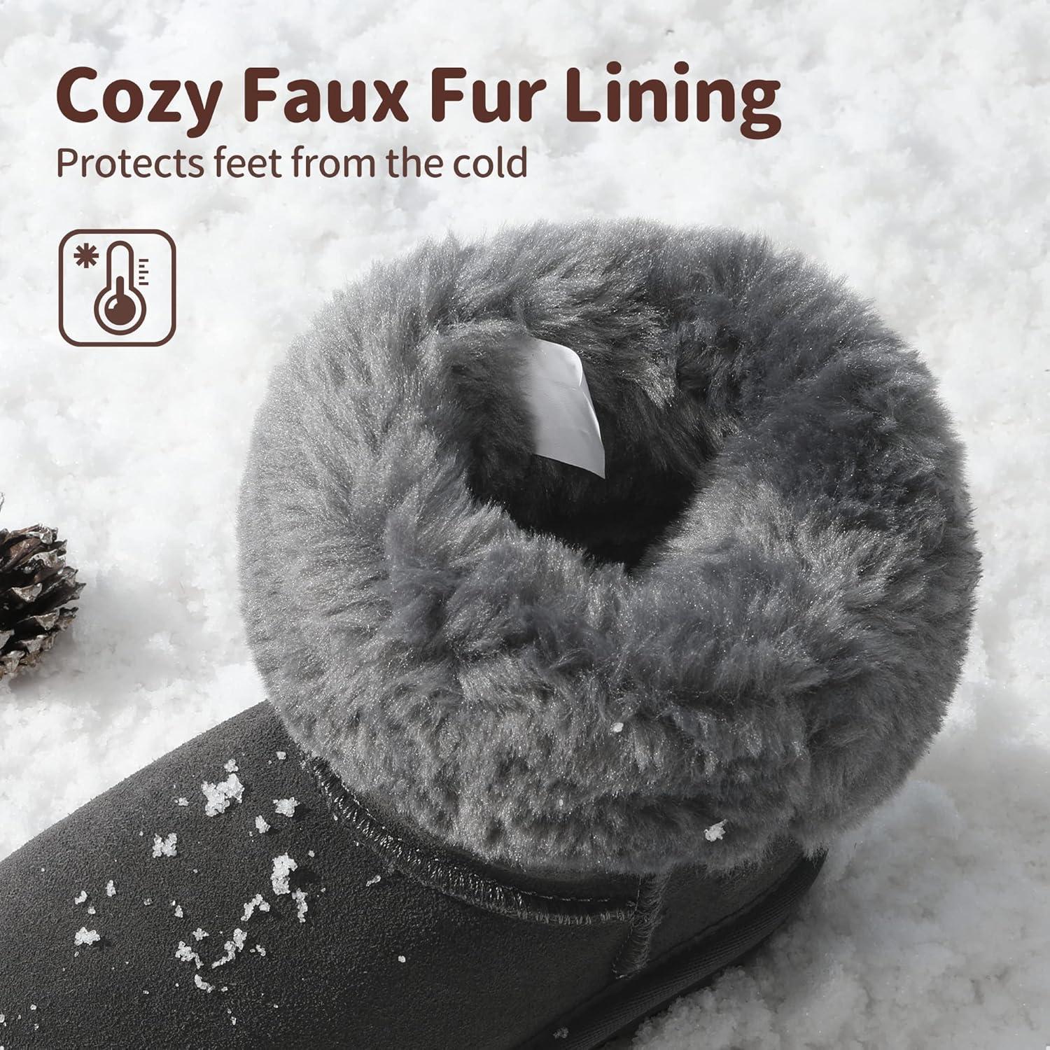 imageDREAM PAIRS Girls Boys Winter Boots Faux Fur Lined Mid Calf Kids Snow Tall Shoes FuzzyChic Kids Buckle for Little KidBig KidGrey