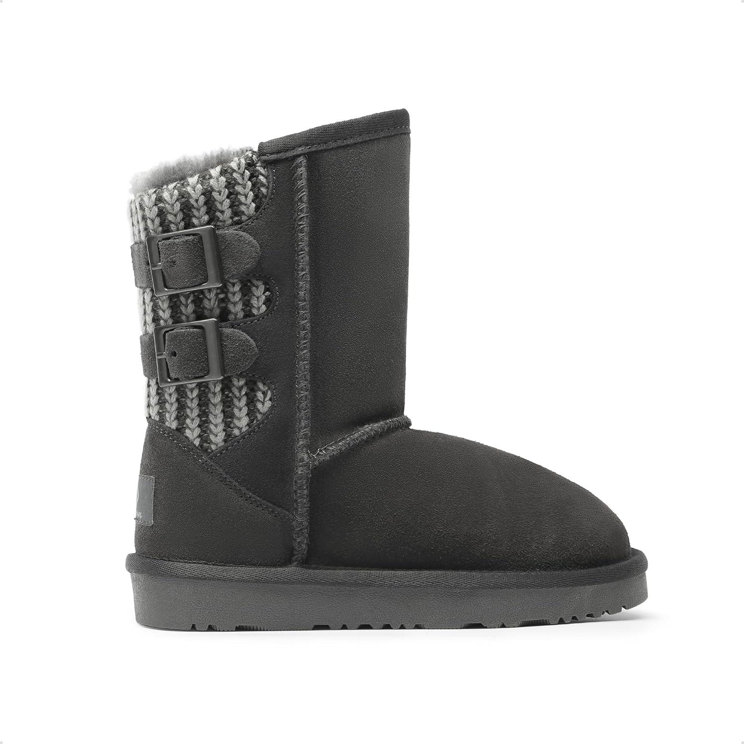 imageDREAM PAIRS Girls Boys Winter Boots Faux Fur Lined Mid Calf Kids Snow Tall Shoes FuzzyChic Kids Buckle for Little KidBig KidGrey