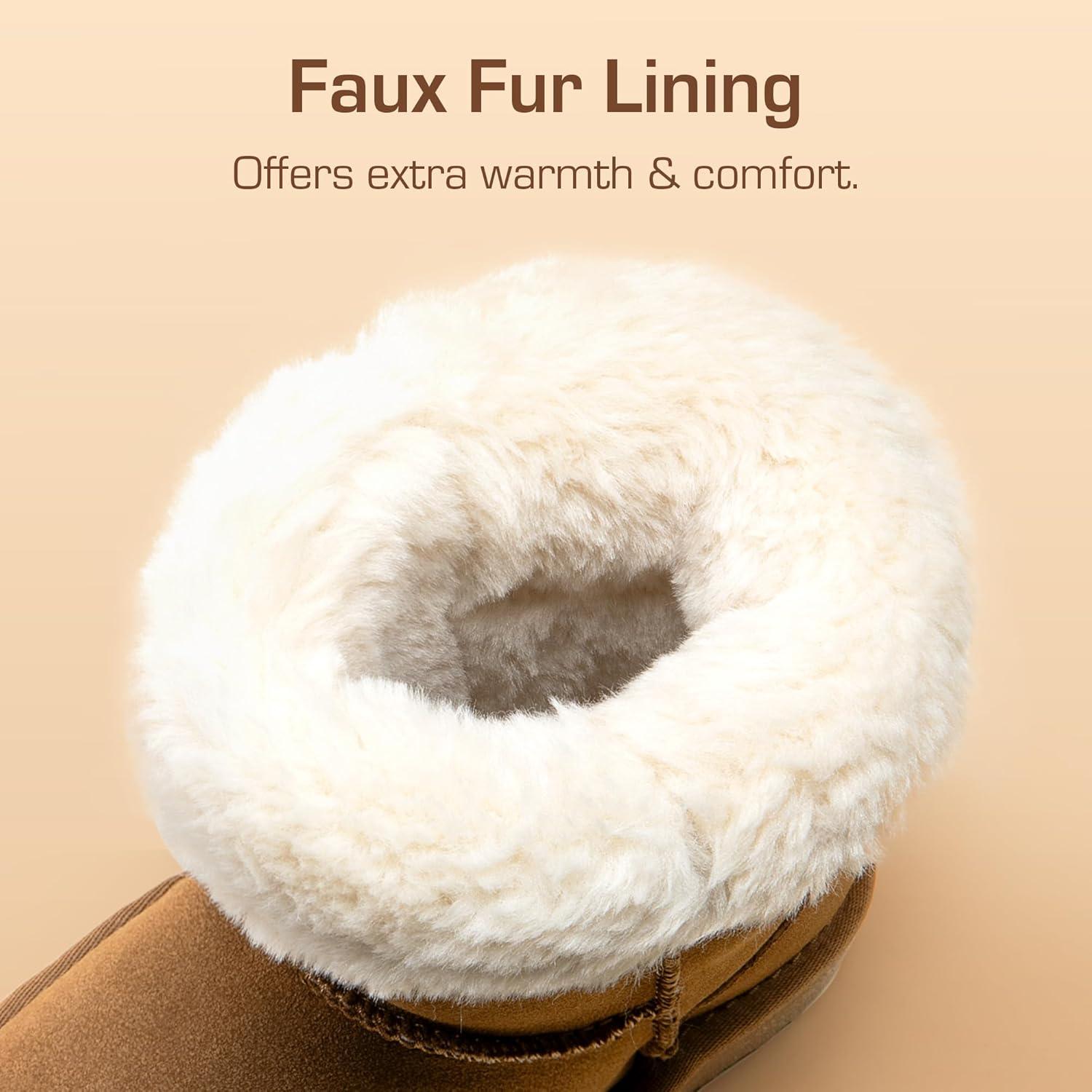 imageDREAM PAIRS Girls Boys Winter Boots Faux Fur Lined Mid Calf Kids Snow Tall Shoes FuzzyChic Kids Buckle for Little KidBig KidLight Brown