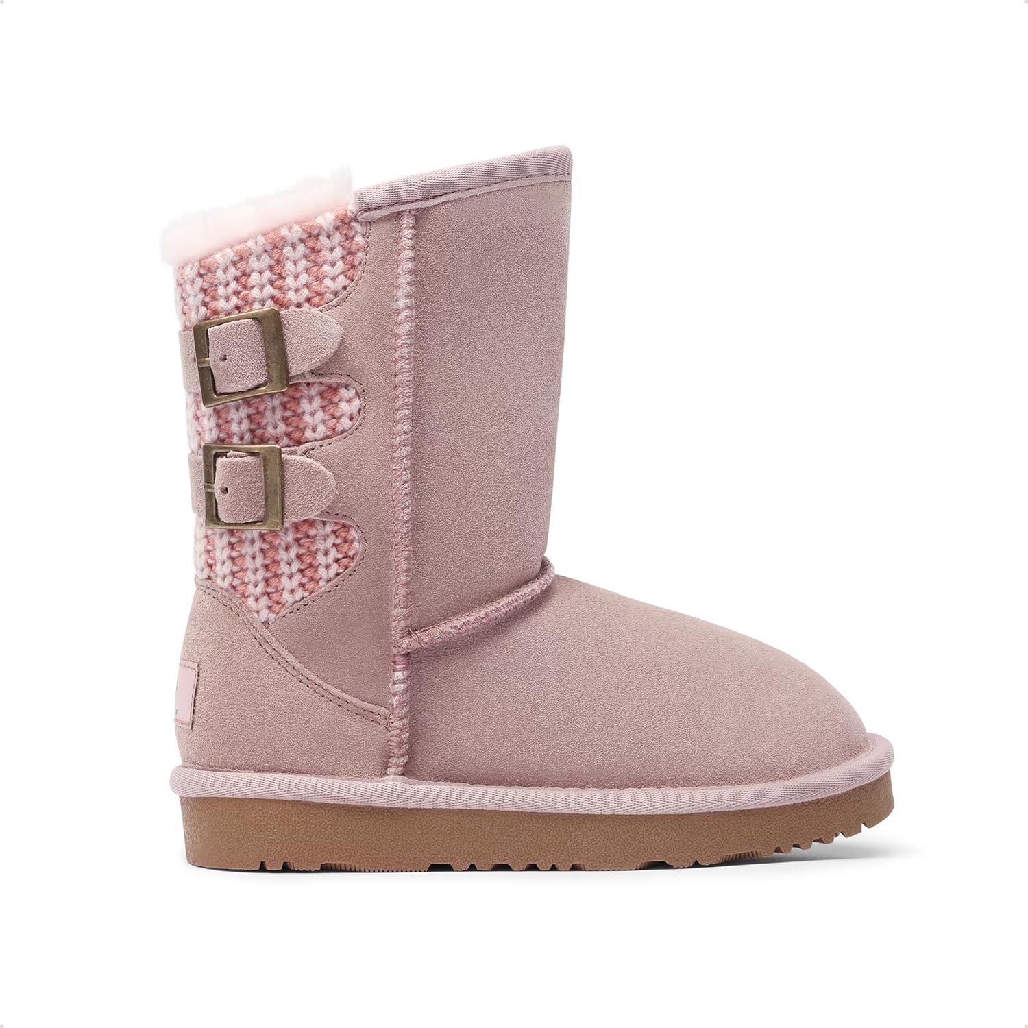 imageDREAM PAIRS Girls Boys Winter Boots Faux Fur Lined Mid Calf Kids Snow Tall Shoes FuzzyChic Kids Buckle for Little KidBig KidPink
