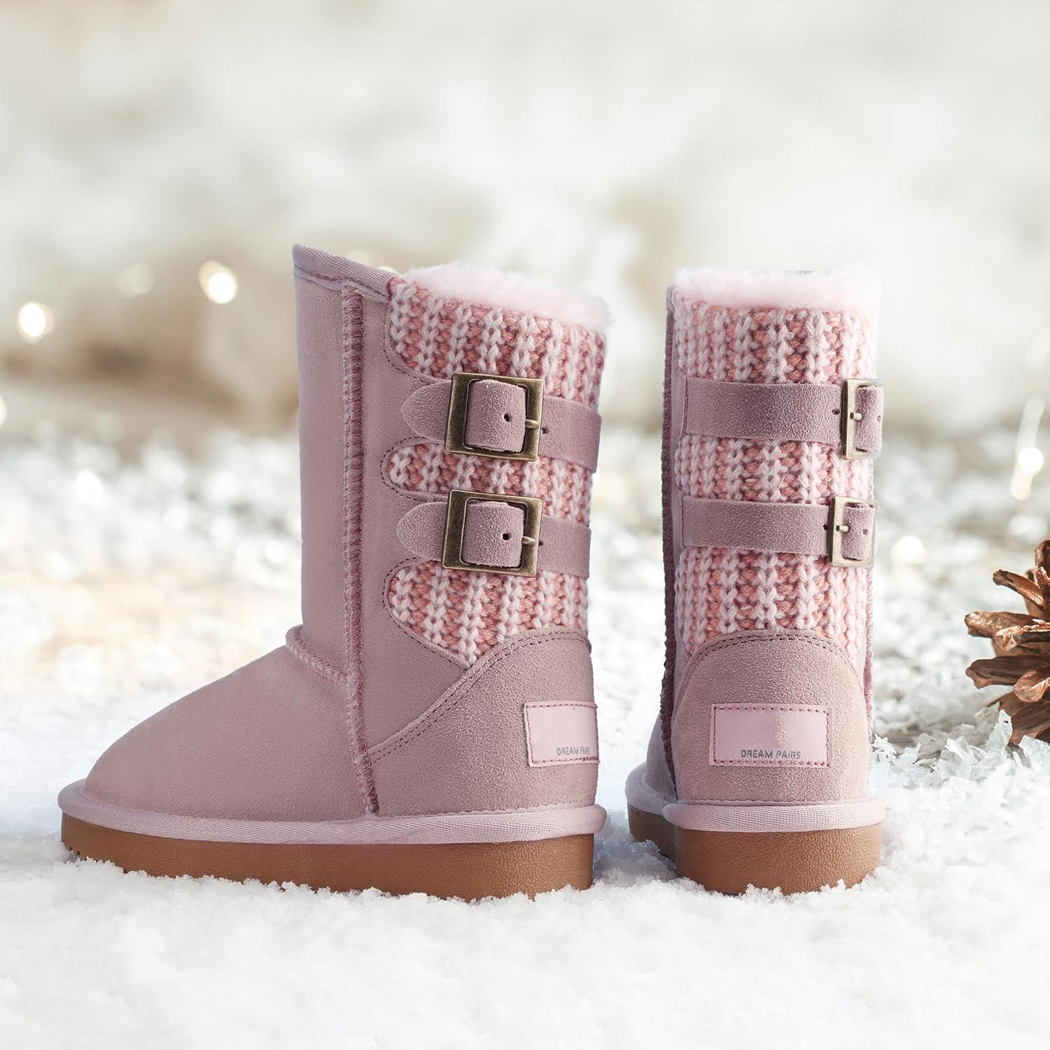 imageDREAM PAIRS Girls Boys Winter Boots Faux Fur Lined Mid Calf Kids Snow Tall Shoes FuzzyChic Kids Buckle for Little KidBig KidPink