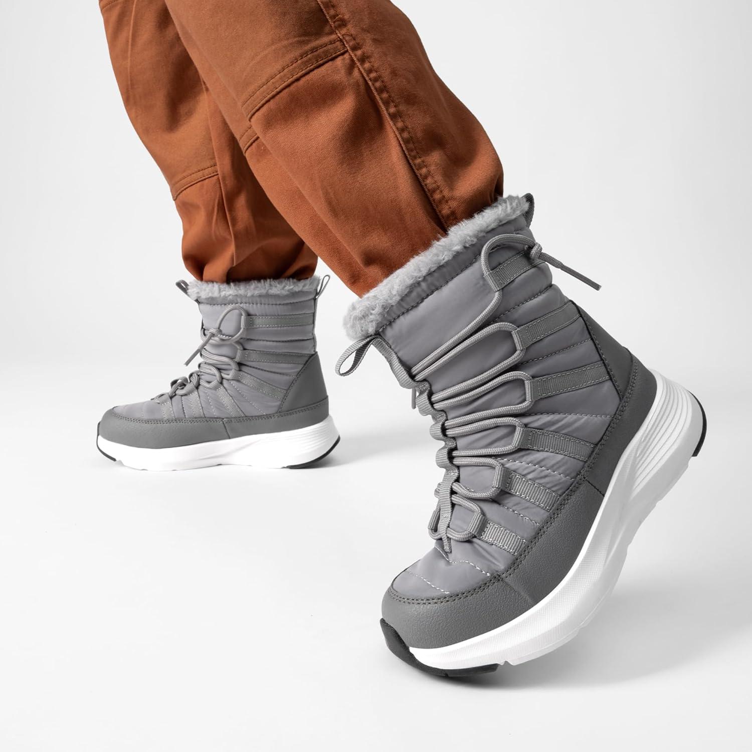 imageDREAM PAIRS Girls Boys Winter Snow Boots Slip Resistant Faux Fur Lined Windproof Warm SlipOn Boots for KidsGrey