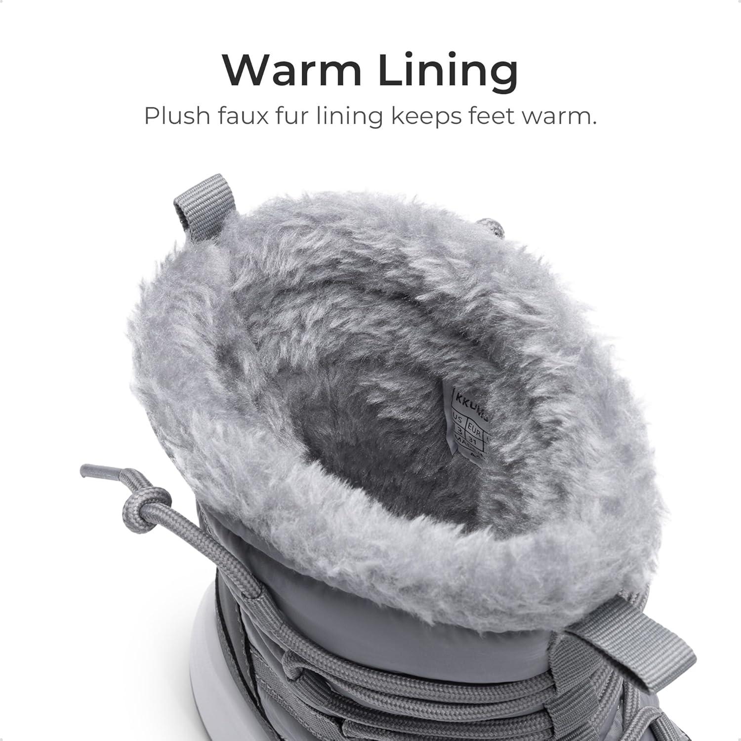 imageDREAM PAIRS Girls Boys Winter Snow Boots Slip Resistant Faux Fur Lined Windproof Warm SlipOn Boots for KidsGrey