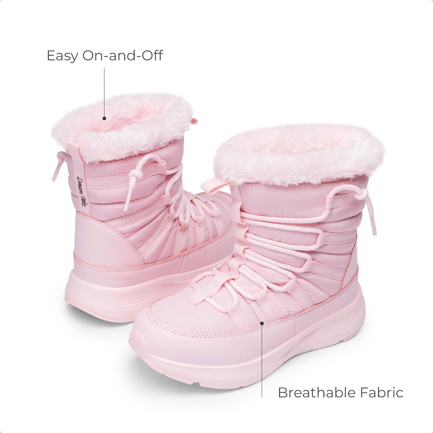 imageDREAM PAIRS Girls Boys Winter Snow Boots Slip Resistant Faux Fur Lined Windproof Warm SlipOn Boots for KidsPink