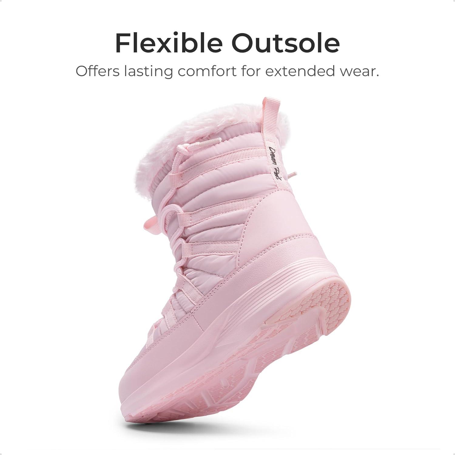 imageDREAM PAIRS Girls Boys Winter Snow Boots Slip Resistant Faux Fur Lined Windproof Warm SlipOn Boots for KidsPink