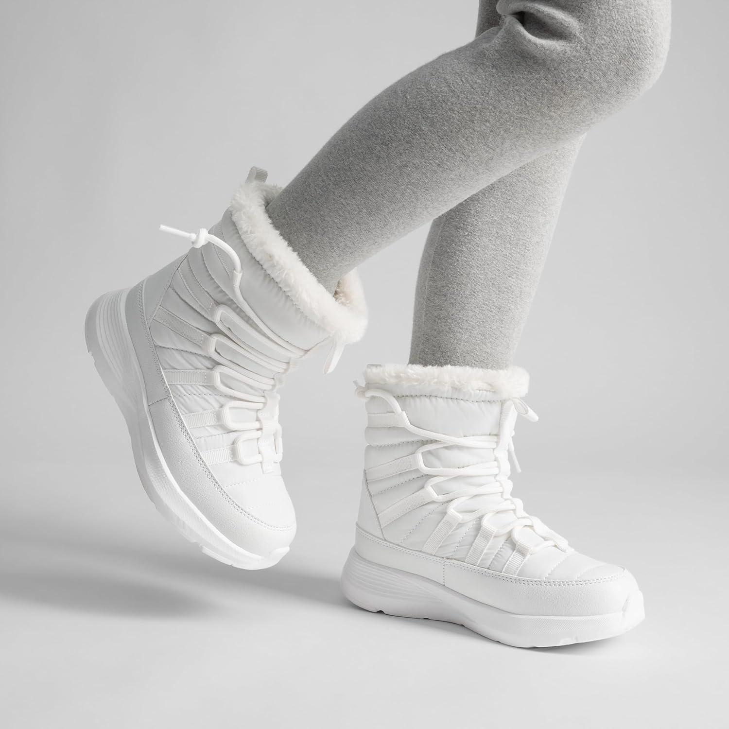 imageDREAM PAIRS Girls Boys Winter Snow Boots Slip Resistant Faux Fur Lined Windproof Warm SlipOn Boots for KidsWhite