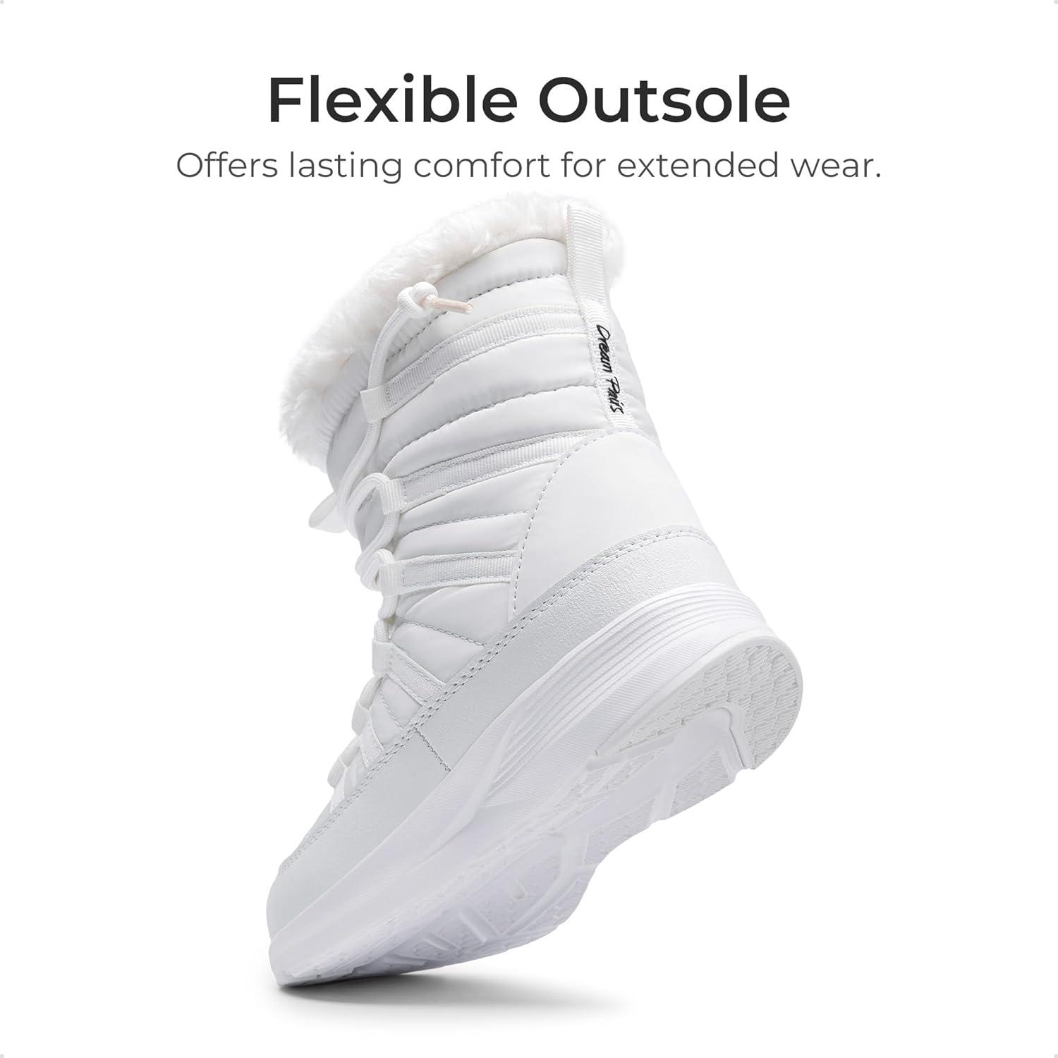 imageDREAM PAIRS Girls Boys Winter Snow Boots Slip Resistant Faux Fur Lined Windproof Warm SlipOn Boots for KidsWhite