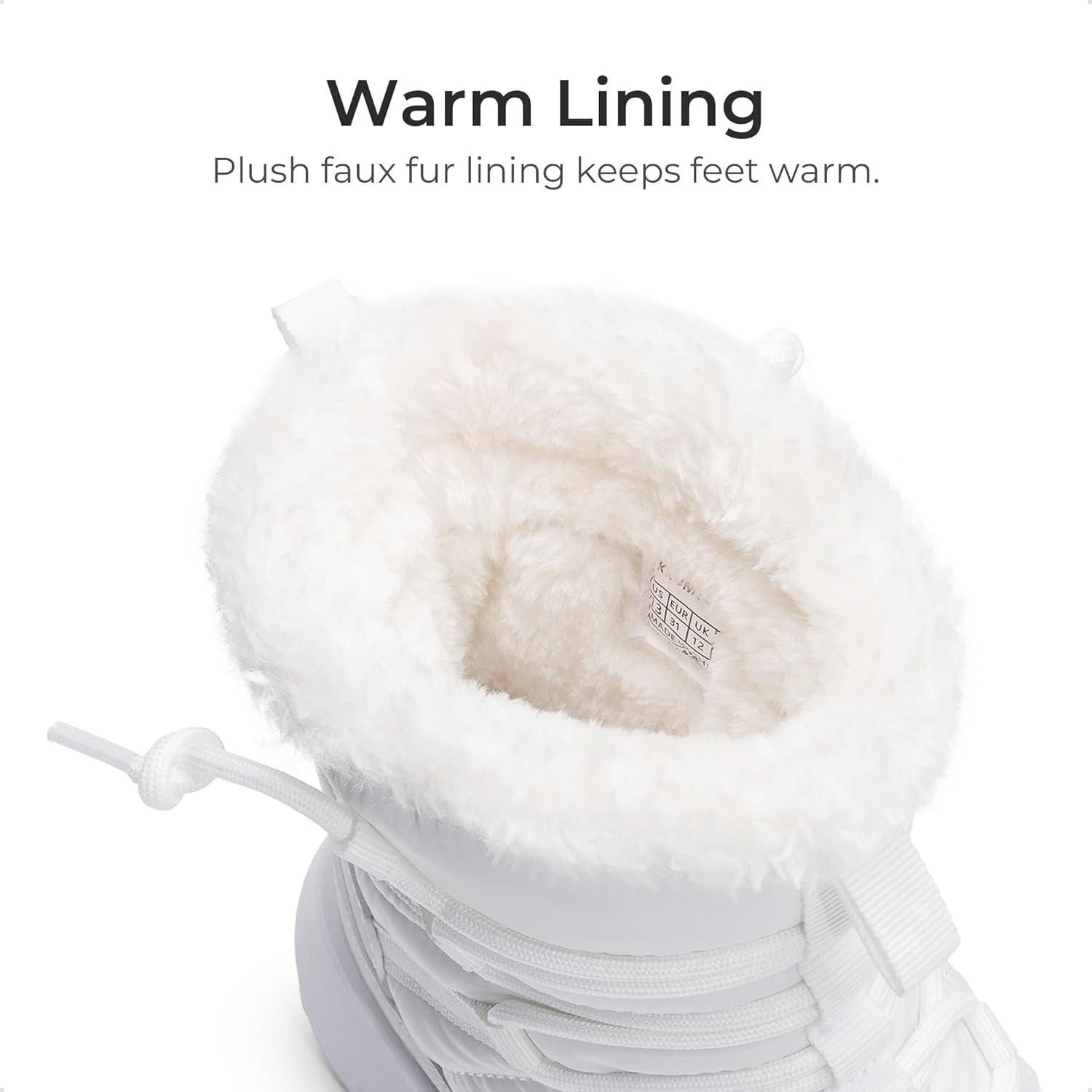 imageDREAM PAIRS Girls Boys Winter Snow Boots Slip Resistant Faux Fur Lined Windproof Warm SlipOn Boots for KidsWhite