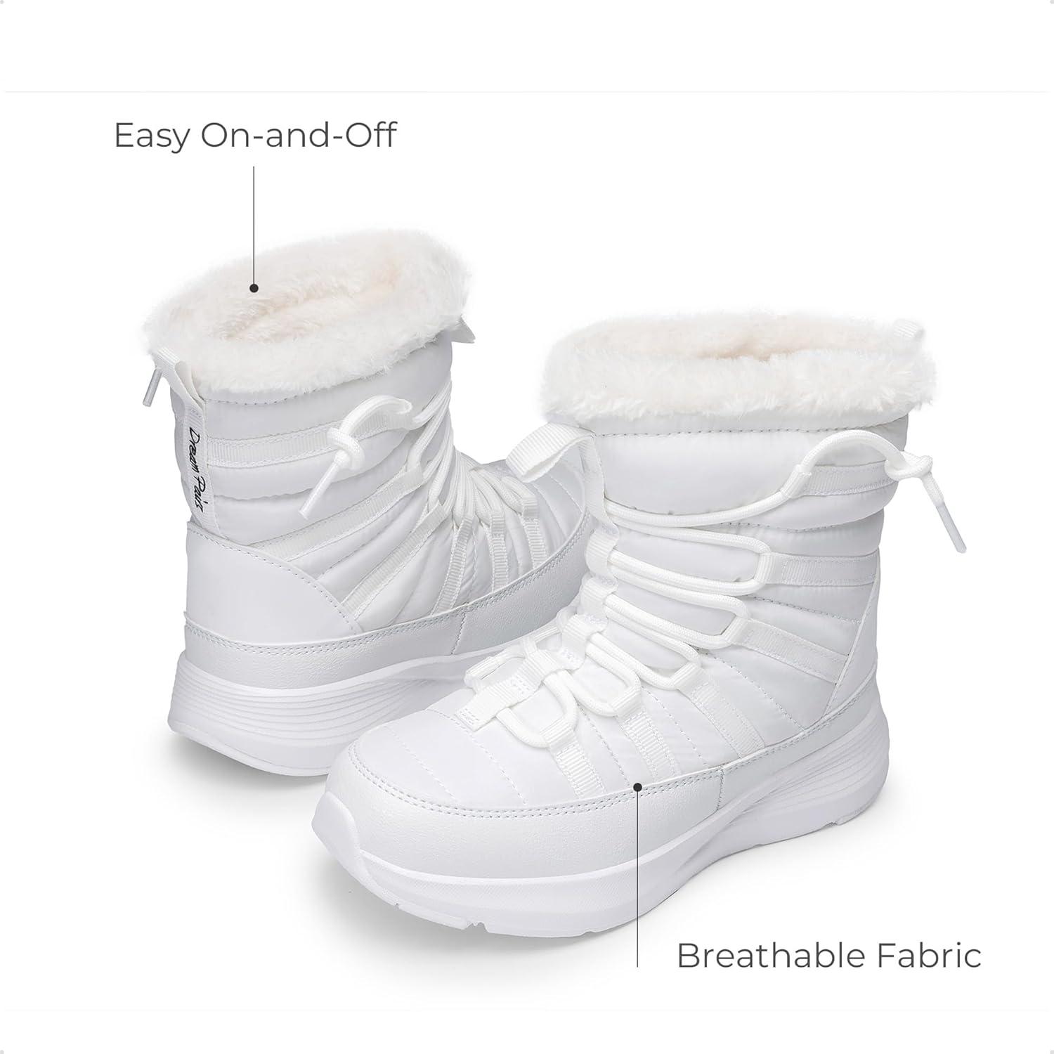 imageDREAM PAIRS Girls Boys Winter Snow Boots Slip Resistant Faux Fur Lined Windproof Warm SlipOn Boots for KidsWhite