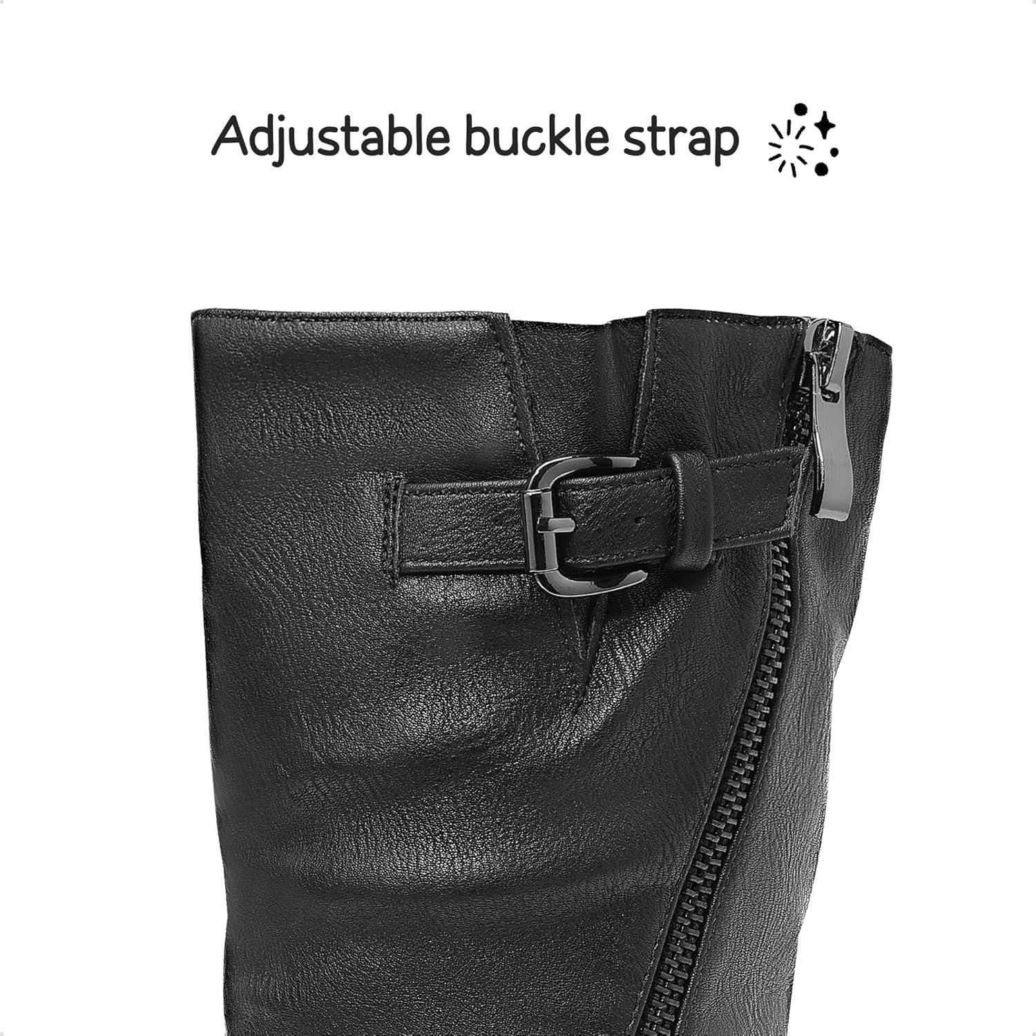 imageDREAM PAIRS Girls Buckle Zipper Knee High Winter BootsBlack