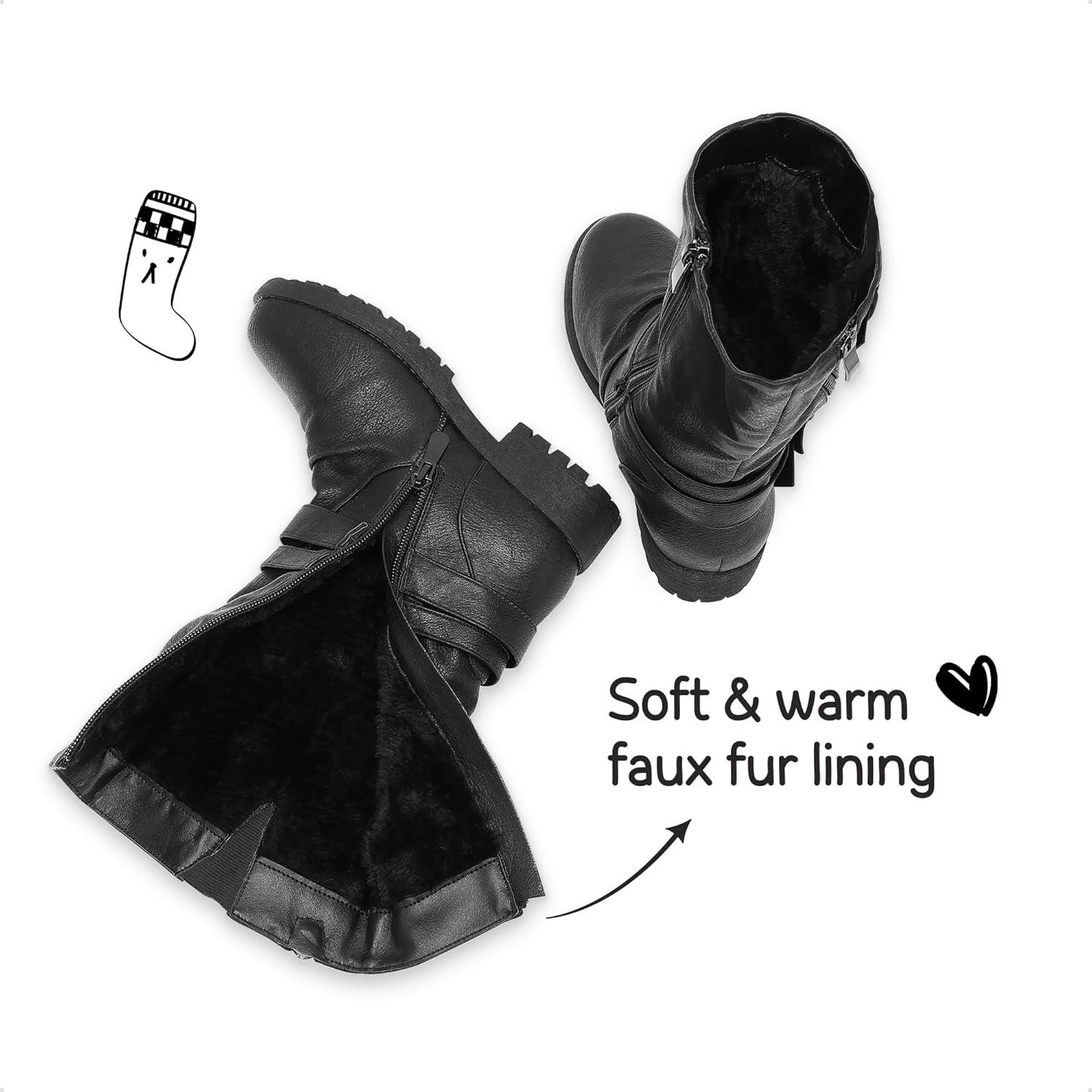 imageDREAM PAIRS Girls Buckle Zipper Knee High Winter BootsBlack