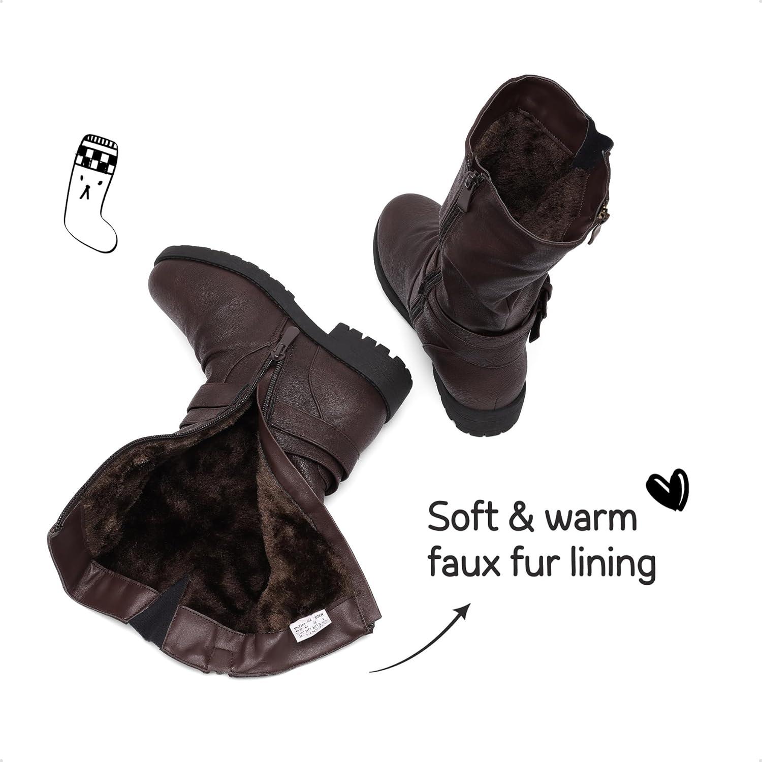 imageDREAM PAIRS Girls Buckle Zipper Knee High Winter BootsBrown