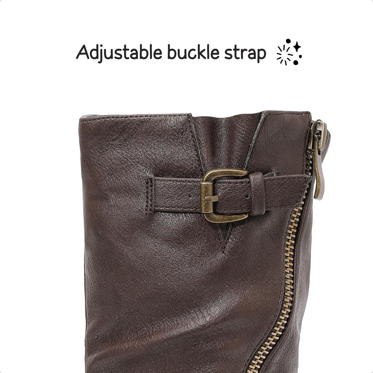 imageDREAM PAIRS Girls Buckle Zipper Knee High Winter BootsBrown