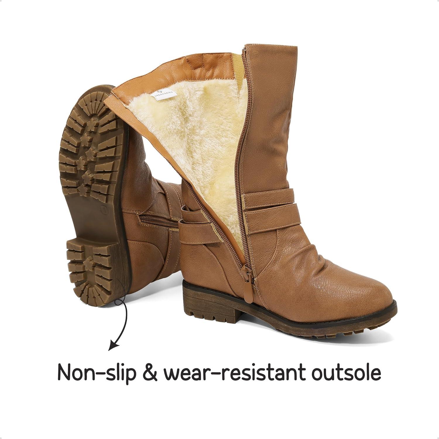 imageDREAM PAIRS Girls Buckle Zipper Knee High Winter BootsCamel