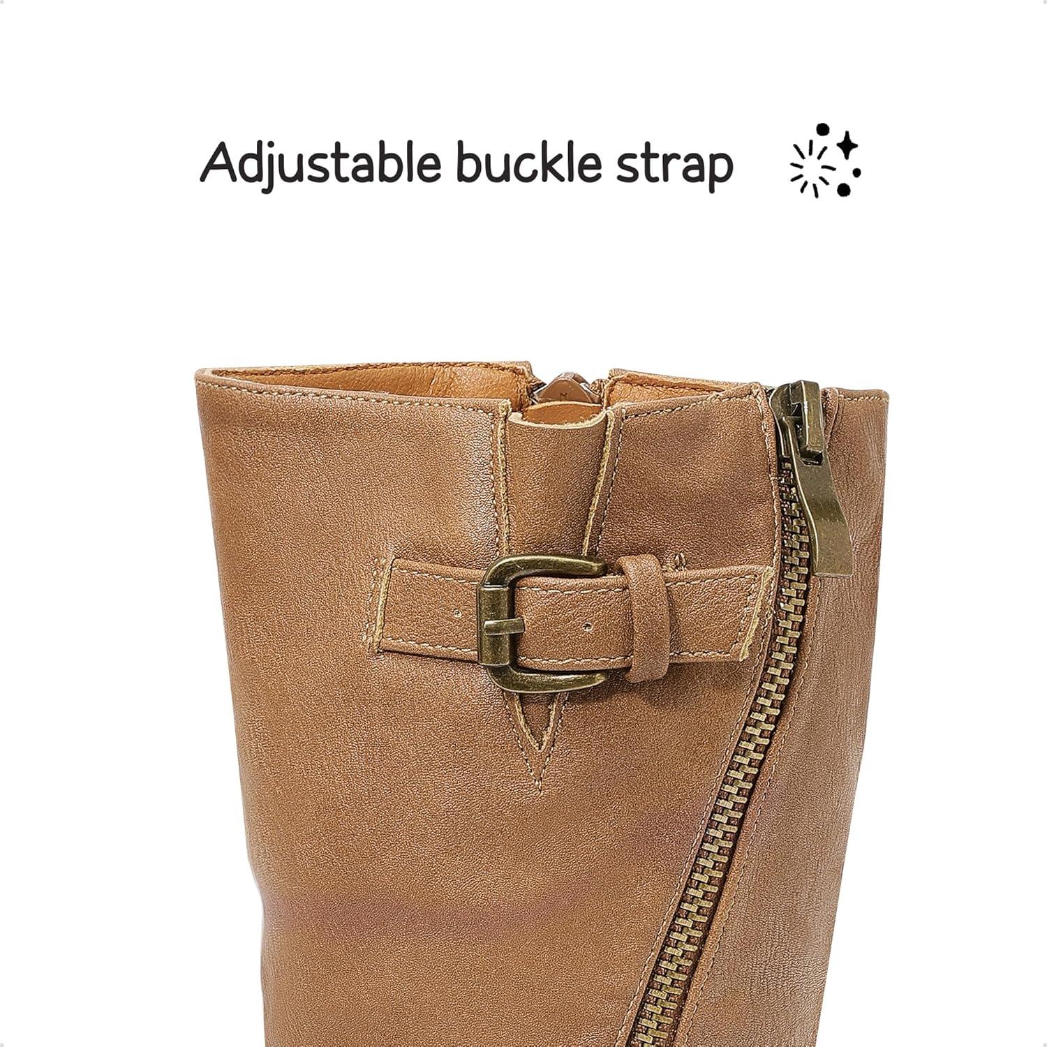 imageDREAM PAIRS Girls Buckle Zipper Knee High Winter BootsCamel