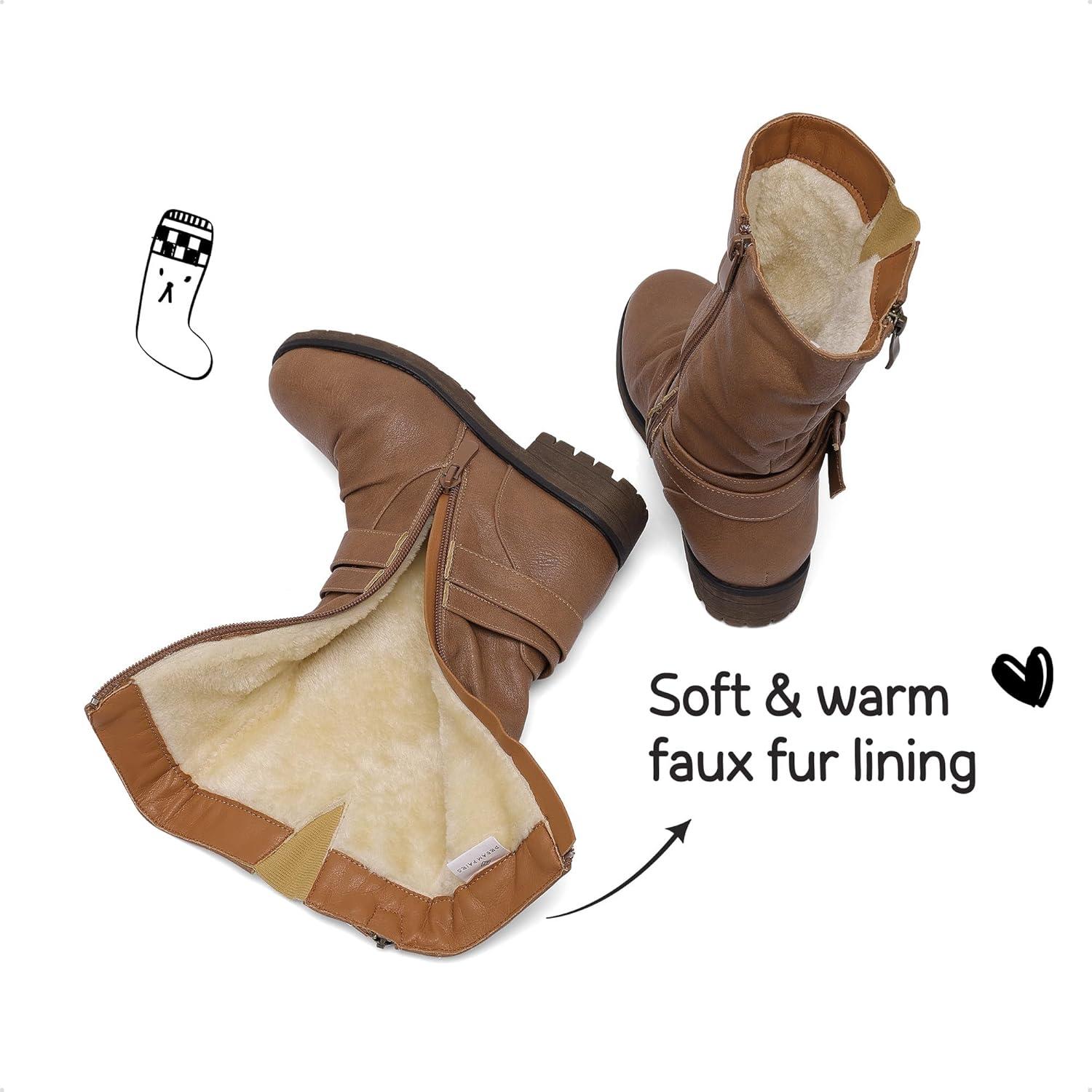 imageDREAM PAIRS Girls Buckle Zipper Knee High Winter BootsCamel