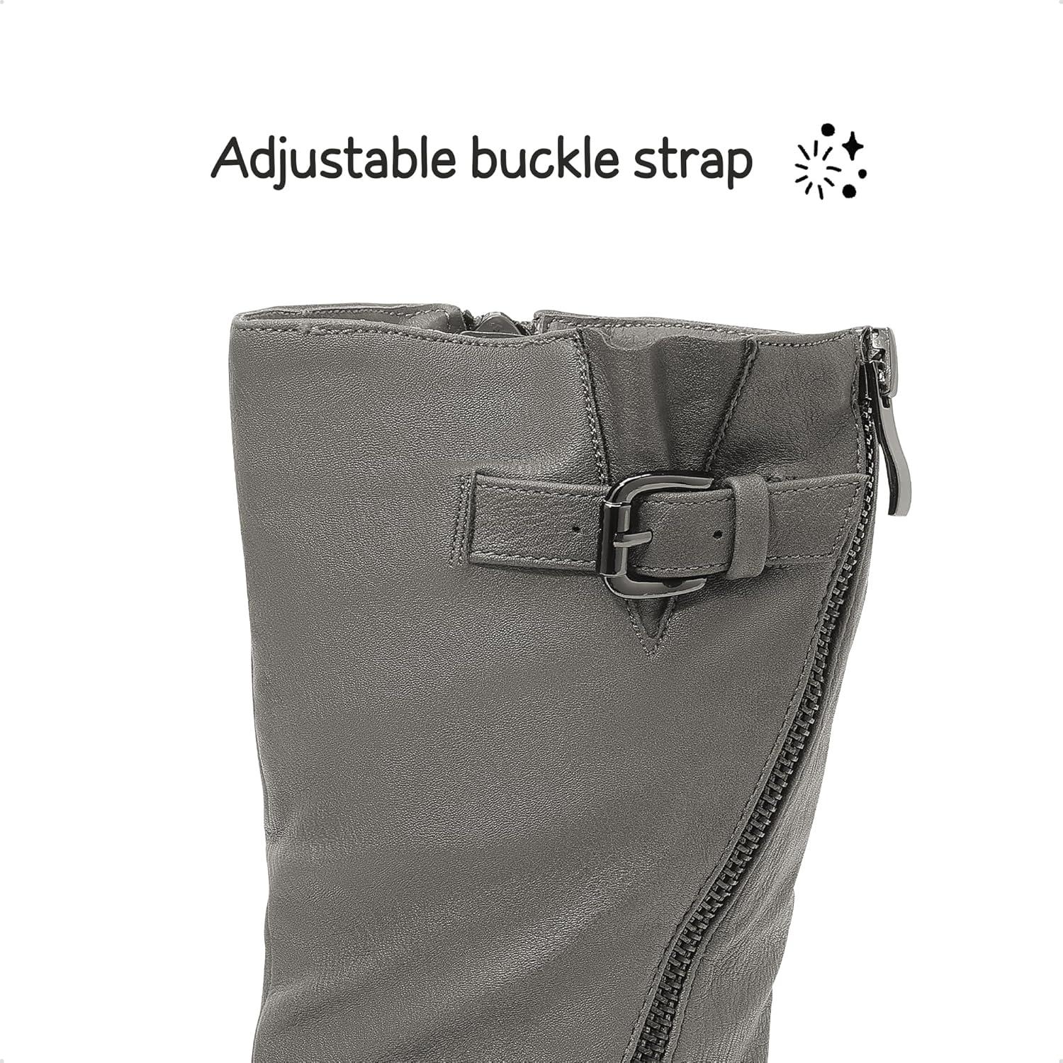 imageDREAM PAIRS Girls Buckle Zipper Knee High Winter BootsGrey