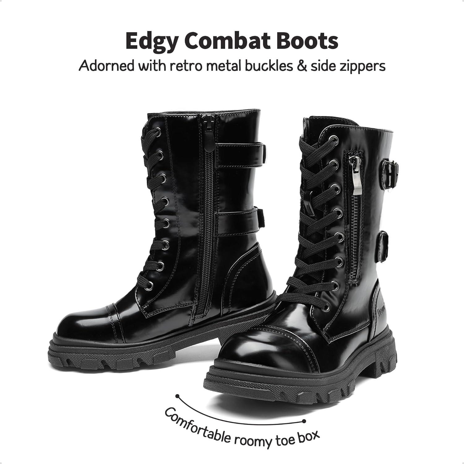 imageDREAM PAIRS Girls Combat Boots Side Zipper Ankle Booties ToddlerLittle KidBig KidAll Black