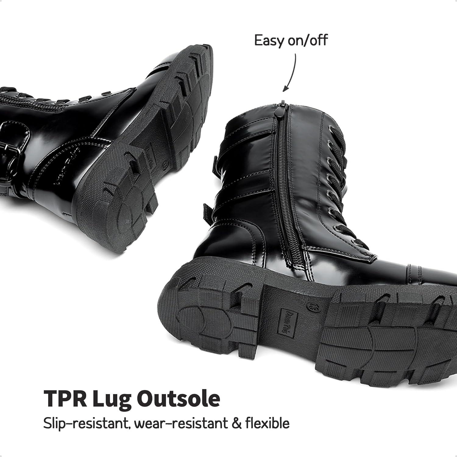 imageDREAM PAIRS Girls Combat Boots Side Zipper Ankle Booties ToddlerLittle KidBig KidAll Black