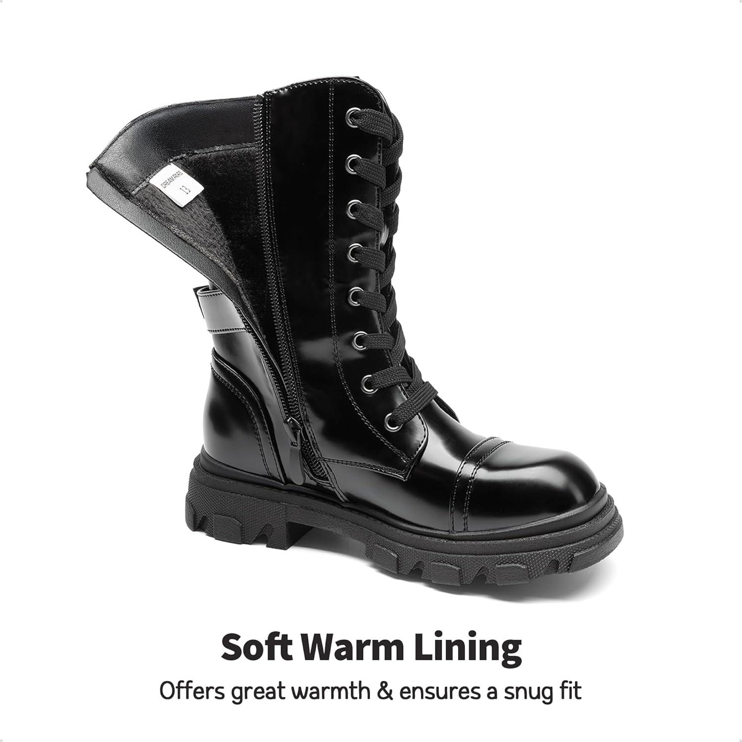 imageDREAM PAIRS Girls Combat Boots Side Zipper Ankle Booties ToddlerLittle KidBig KidAll Black