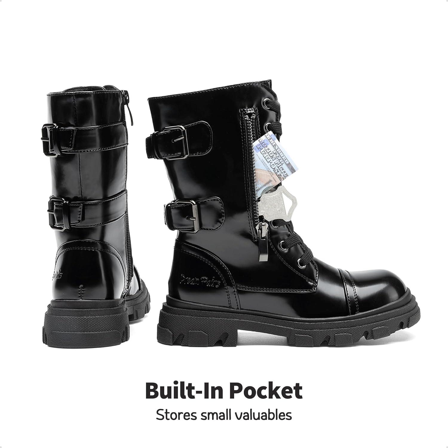 imageDREAM PAIRS Girls Combat Boots Side Zipper Ankle Booties ToddlerLittle KidBig KidAll Black