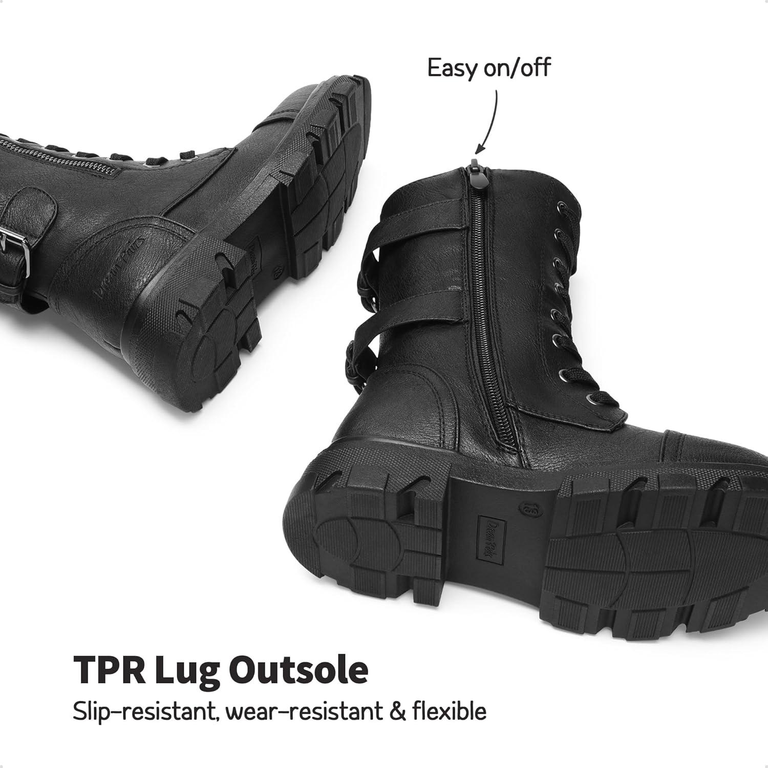 imageDREAM PAIRS Girls Combat Boots Side Zipper Ankle Booties ToddlerLittle KidBig KidBlack