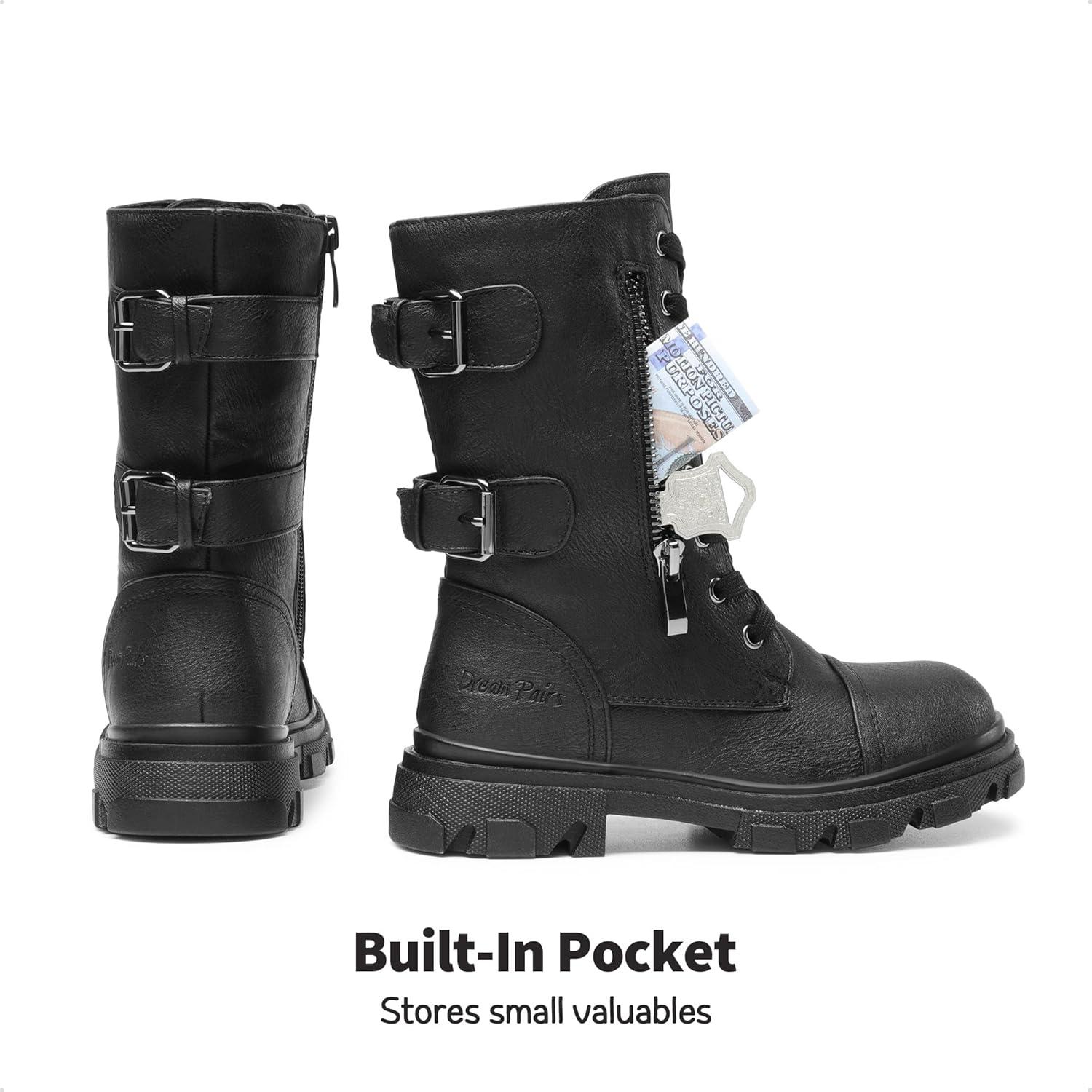 imageDREAM PAIRS Girls Combat Boots Side Zipper Ankle Booties ToddlerLittle KidBig KidBlack