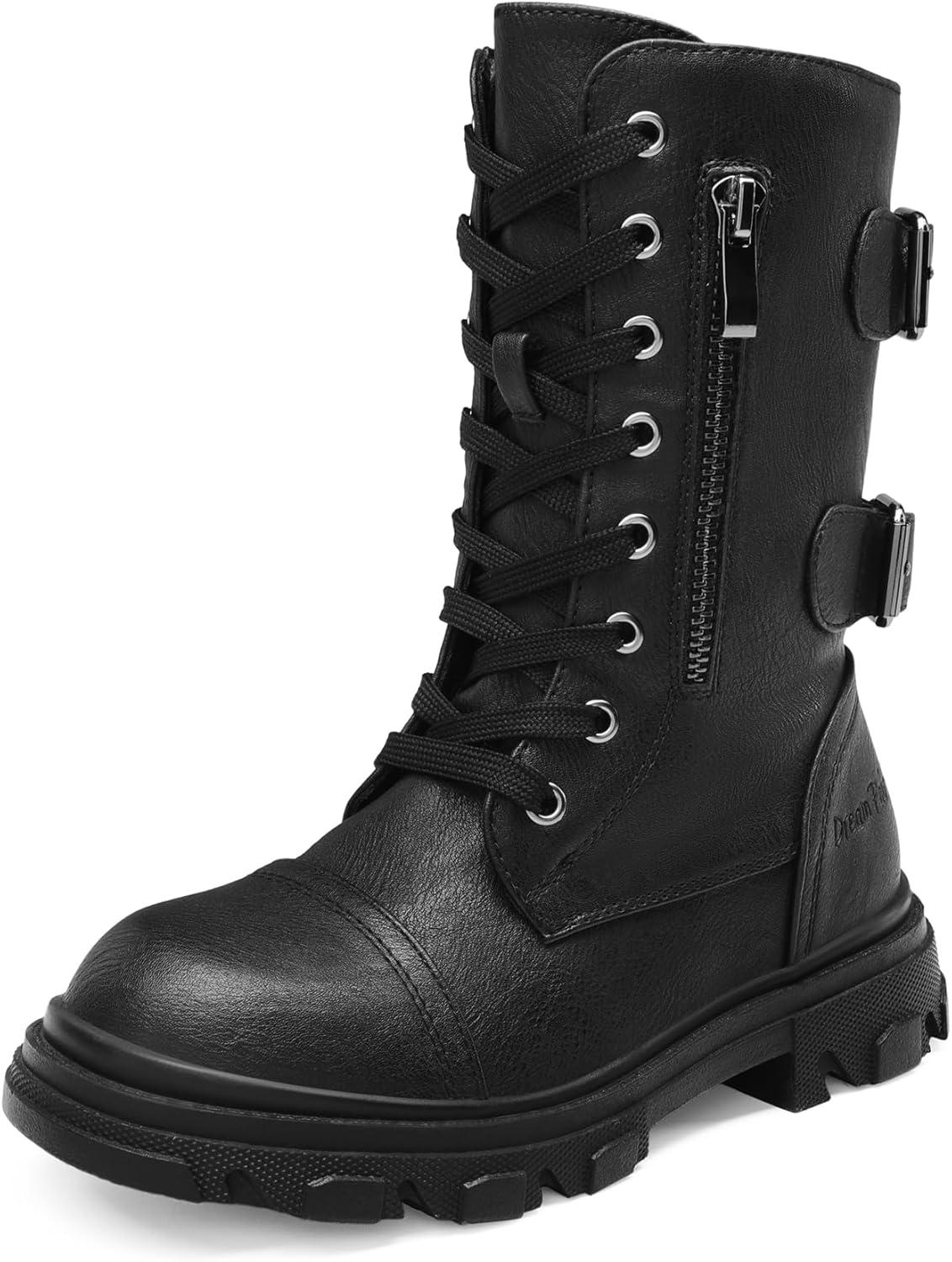 imageDREAM PAIRS Girls Combat Boots Side Zipper Ankle Booties ToddlerLittle KidBig KidBlack