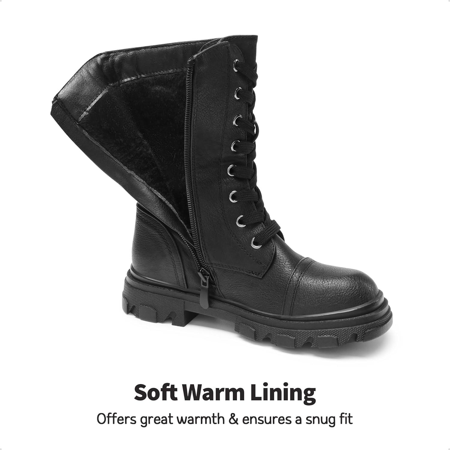 imageDREAM PAIRS Girls Combat Boots Side Zipper Ankle Booties ToddlerLittle KidBig KidBlack