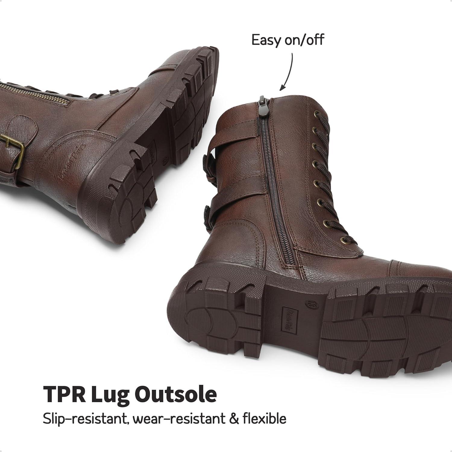 imageDREAM PAIRS Girls Combat Boots Side Zipper Ankle Booties ToddlerLittle KidBig KidBrown