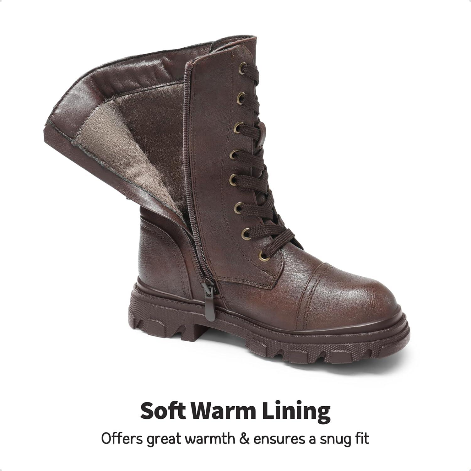 imageDREAM PAIRS Girls Combat Boots Side Zipper Ankle Booties ToddlerLittle KidBig KidBrown