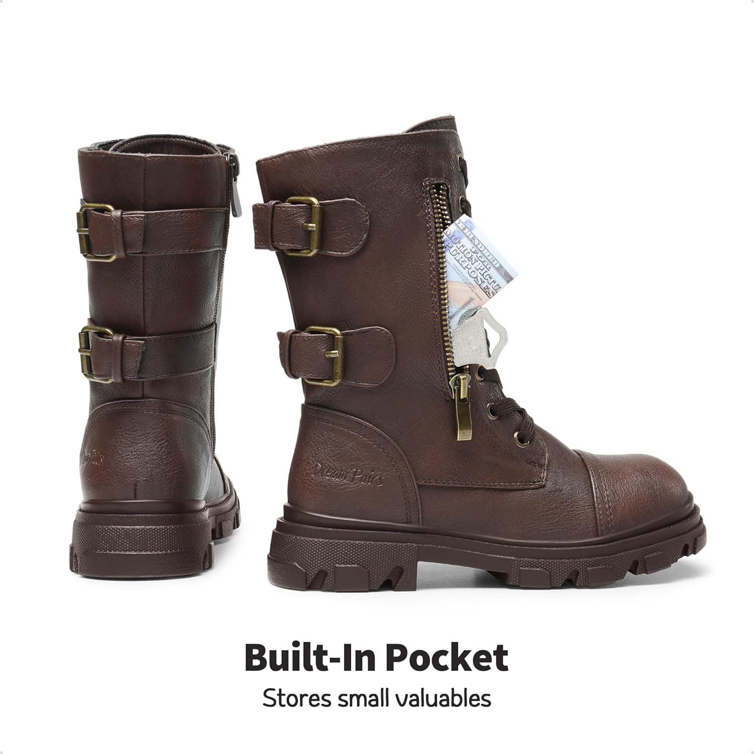 imageDREAM PAIRS Girls Combat Boots Side Zipper Ankle Booties ToddlerLittle KidBig KidBrown