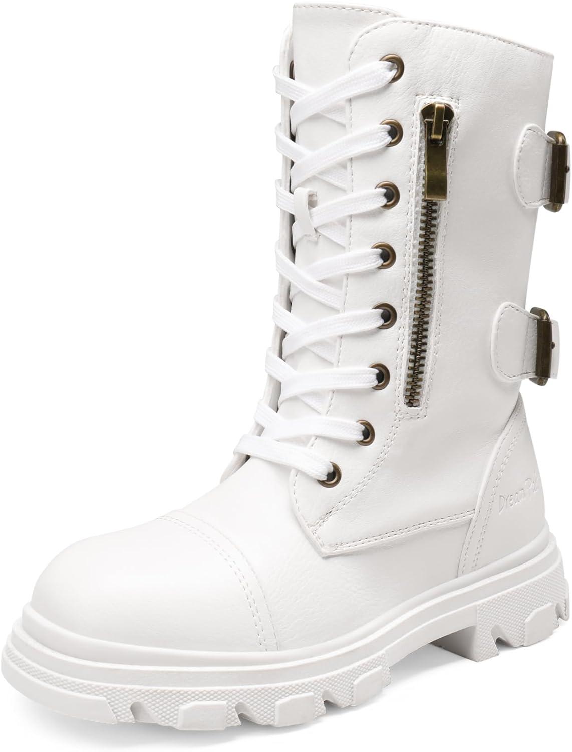 imageDREAM PAIRS Girls Combat Boots Side Zipper Ankle Booties ToddlerLittle KidBig KidWhite