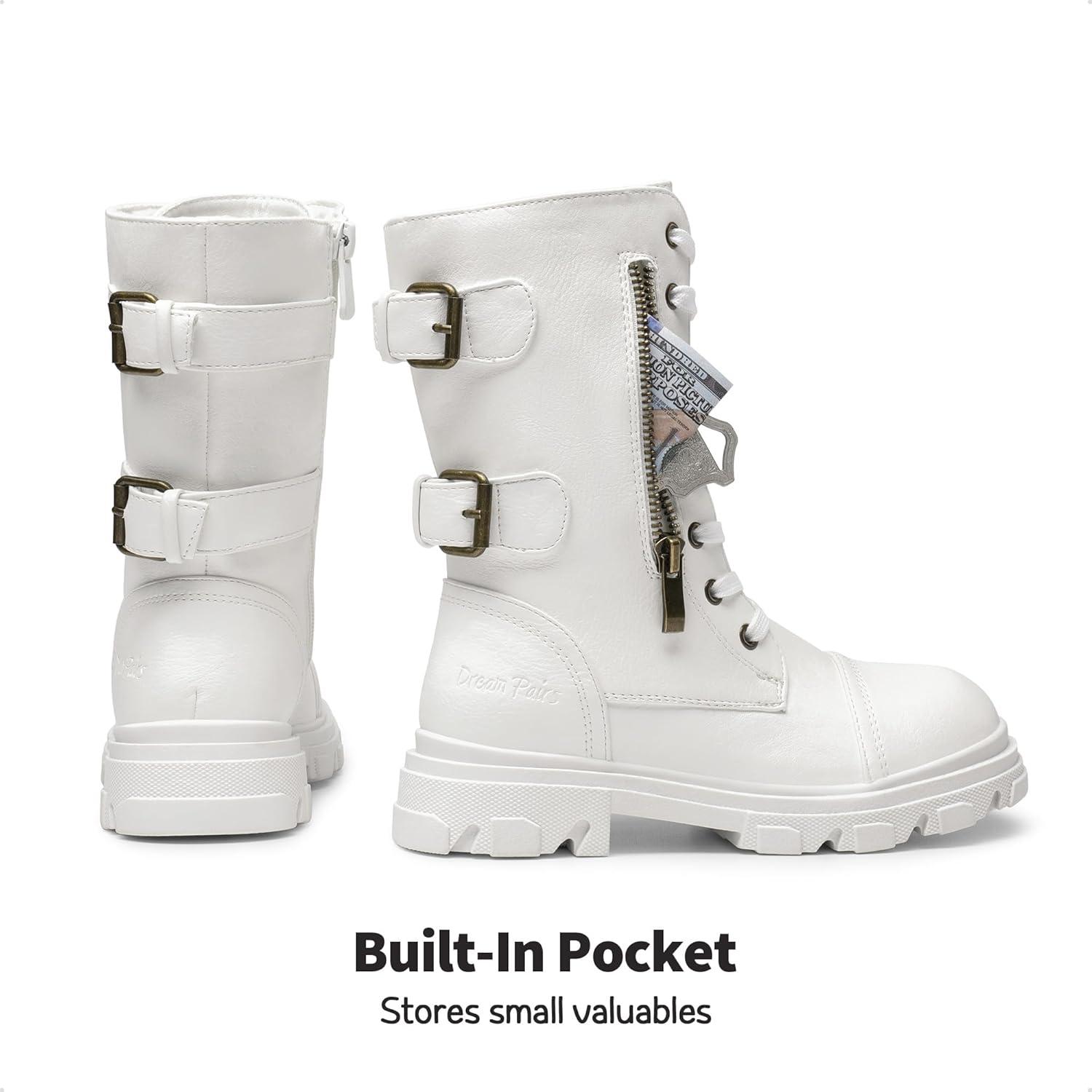 imageDREAM PAIRS Girls Combat Boots Side Zipper Ankle Booties ToddlerLittle KidBig KidWhite