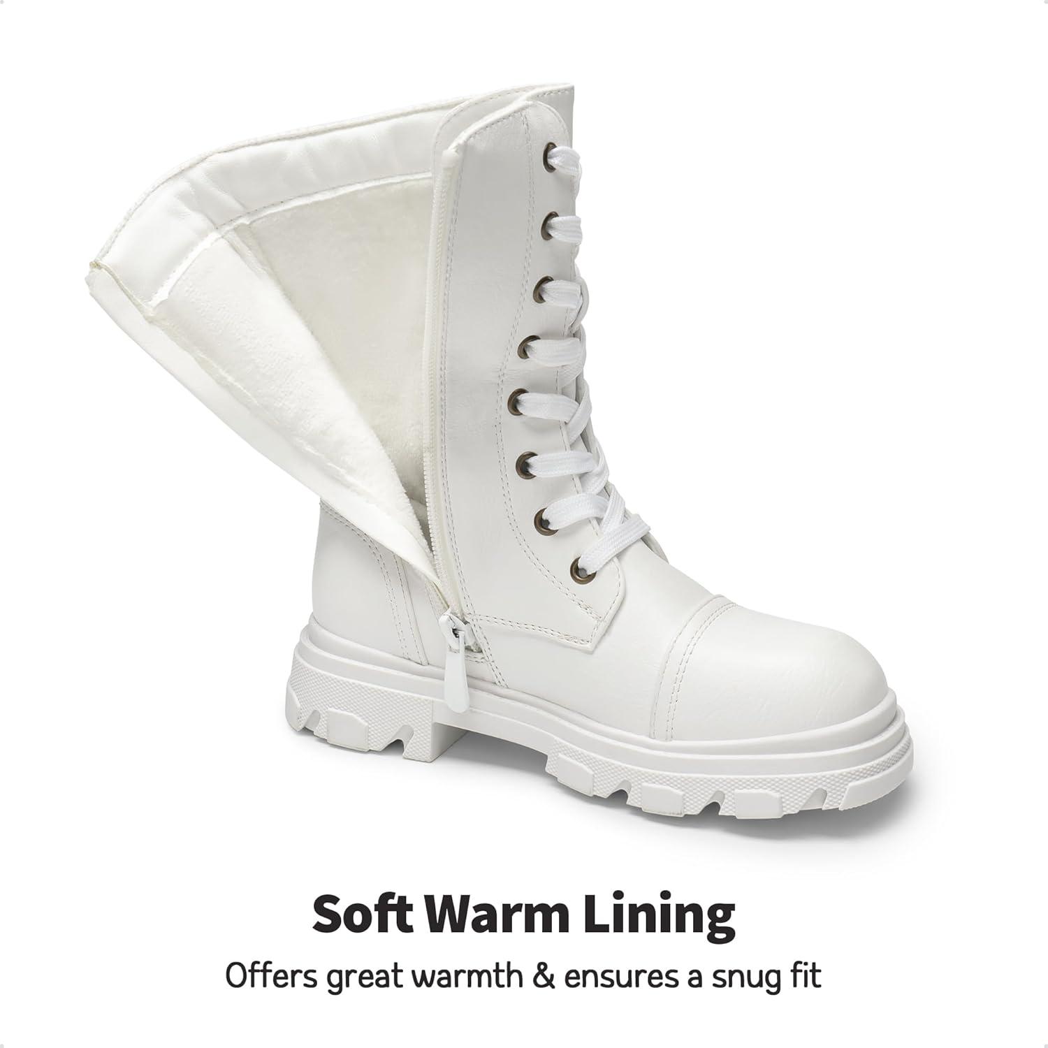 imageDREAM PAIRS Girls Combat Boots Side Zipper Ankle Booties ToddlerLittle KidBig KidWhite