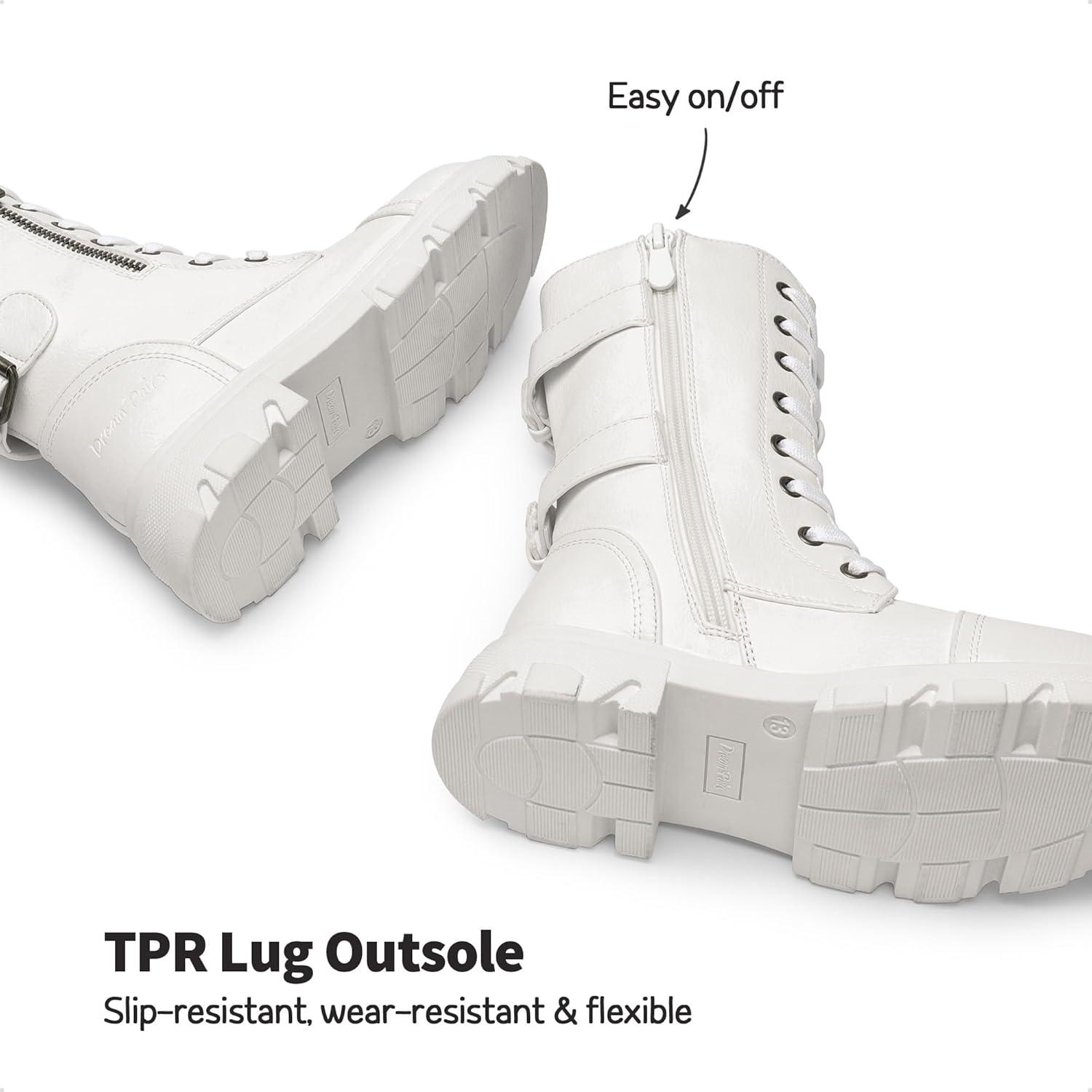 imageDREAM PAIRS Girls Combat Boots Side Zipper Ankle Booties ToddlerLittle KidBig KidWhite